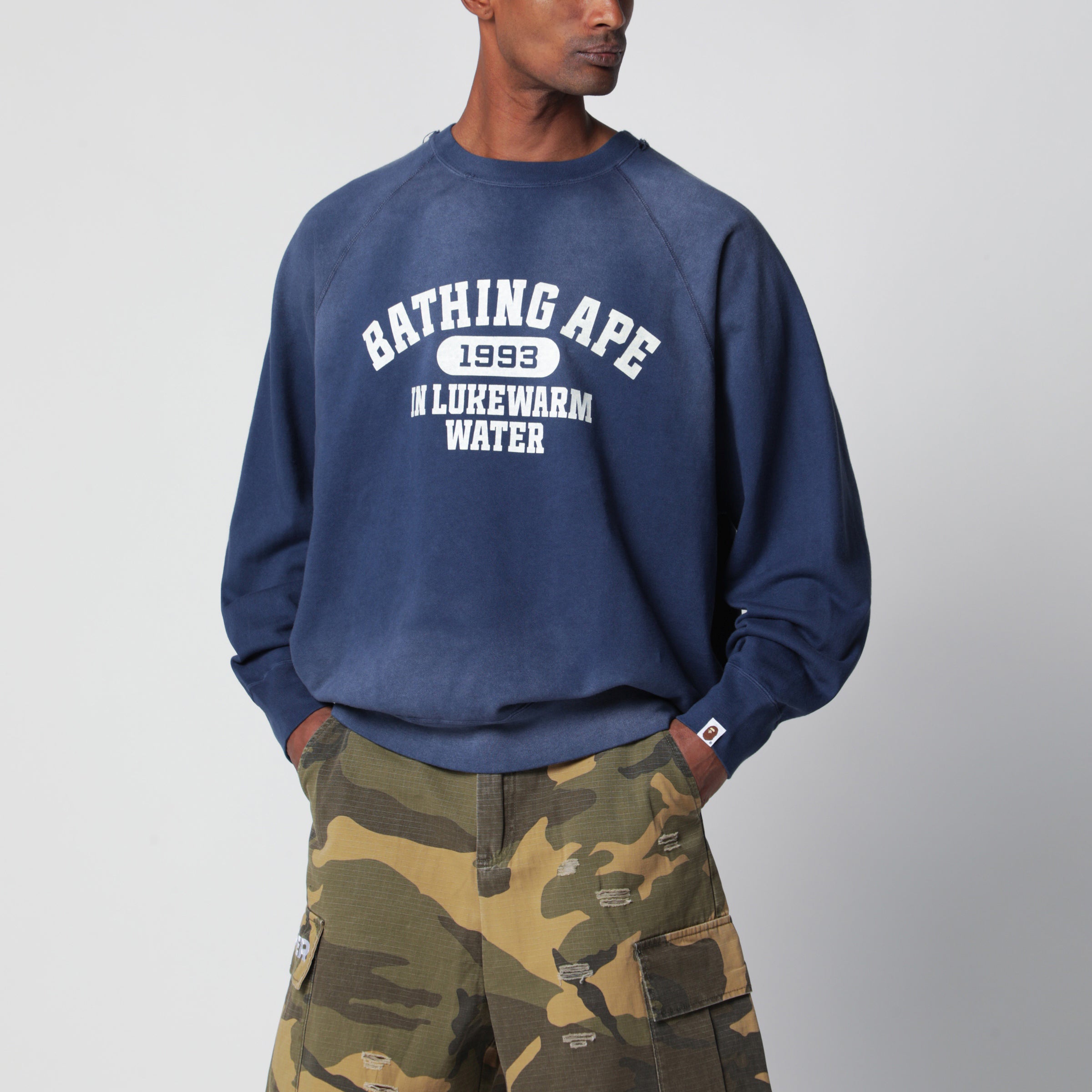 Faded navy blue sweatshirt with logo print Faded navy blue sweatshirt with logo print
