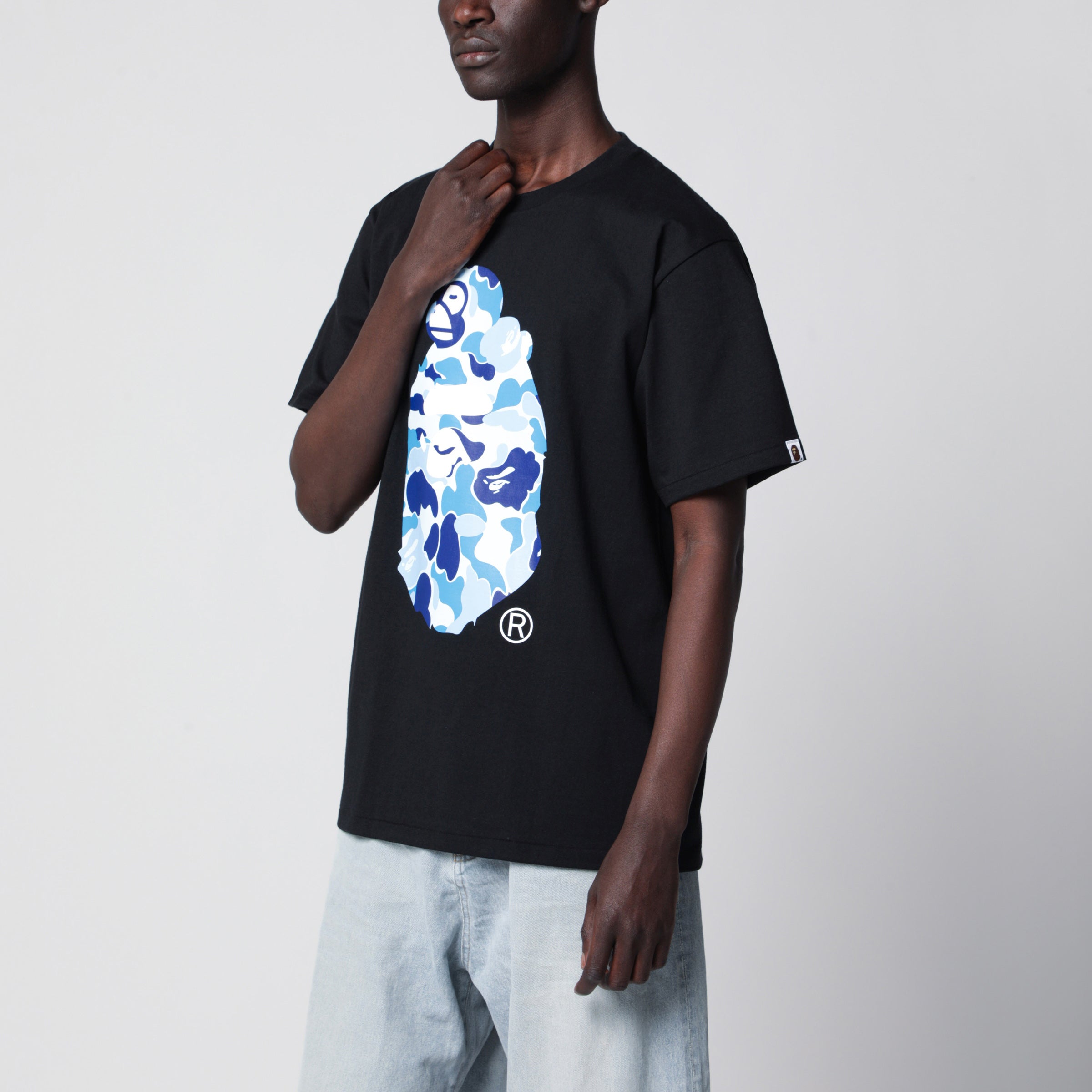 Black shirt with bluelight blue camouflage print Black shirt with bluelight blue camouflage print