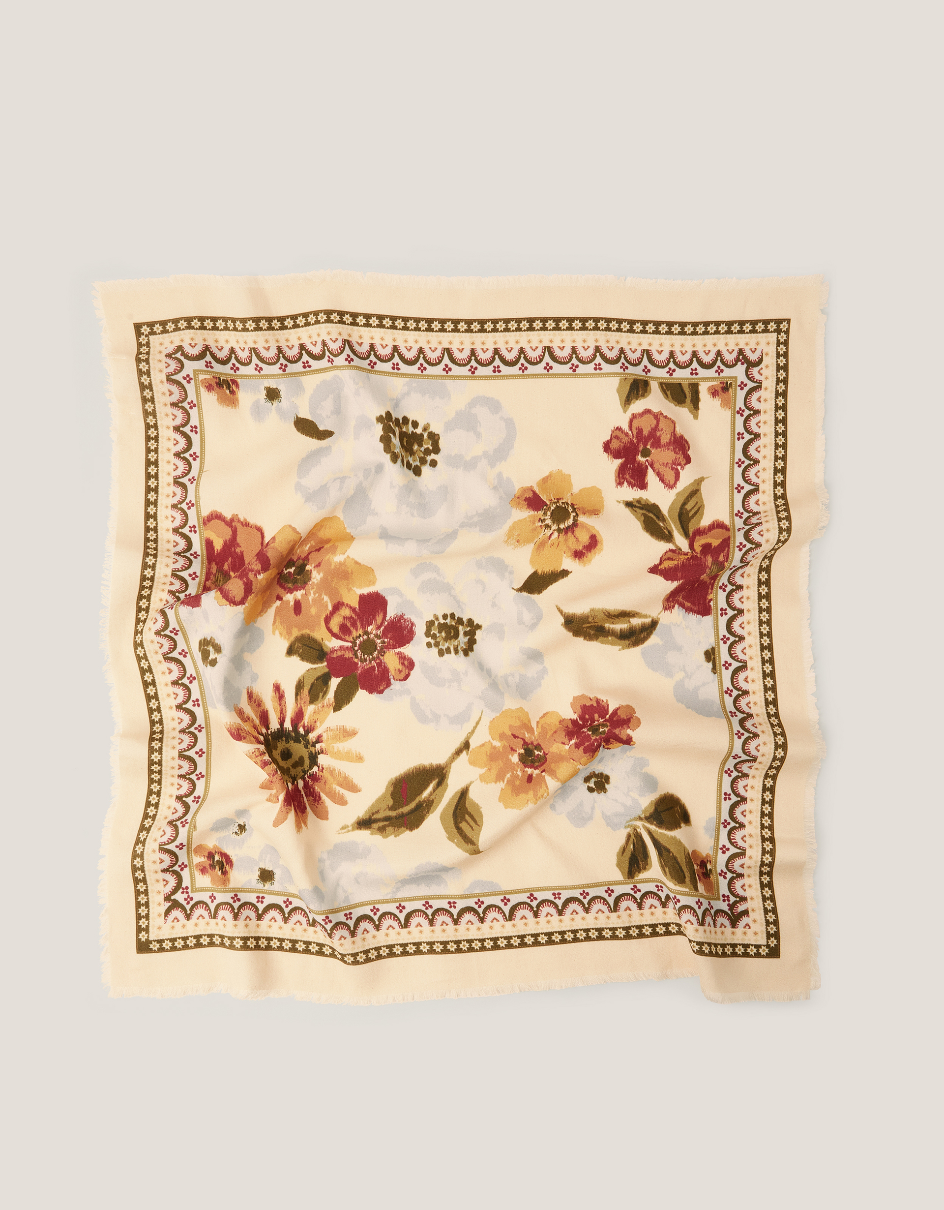Olive Floral Print Square Scarf