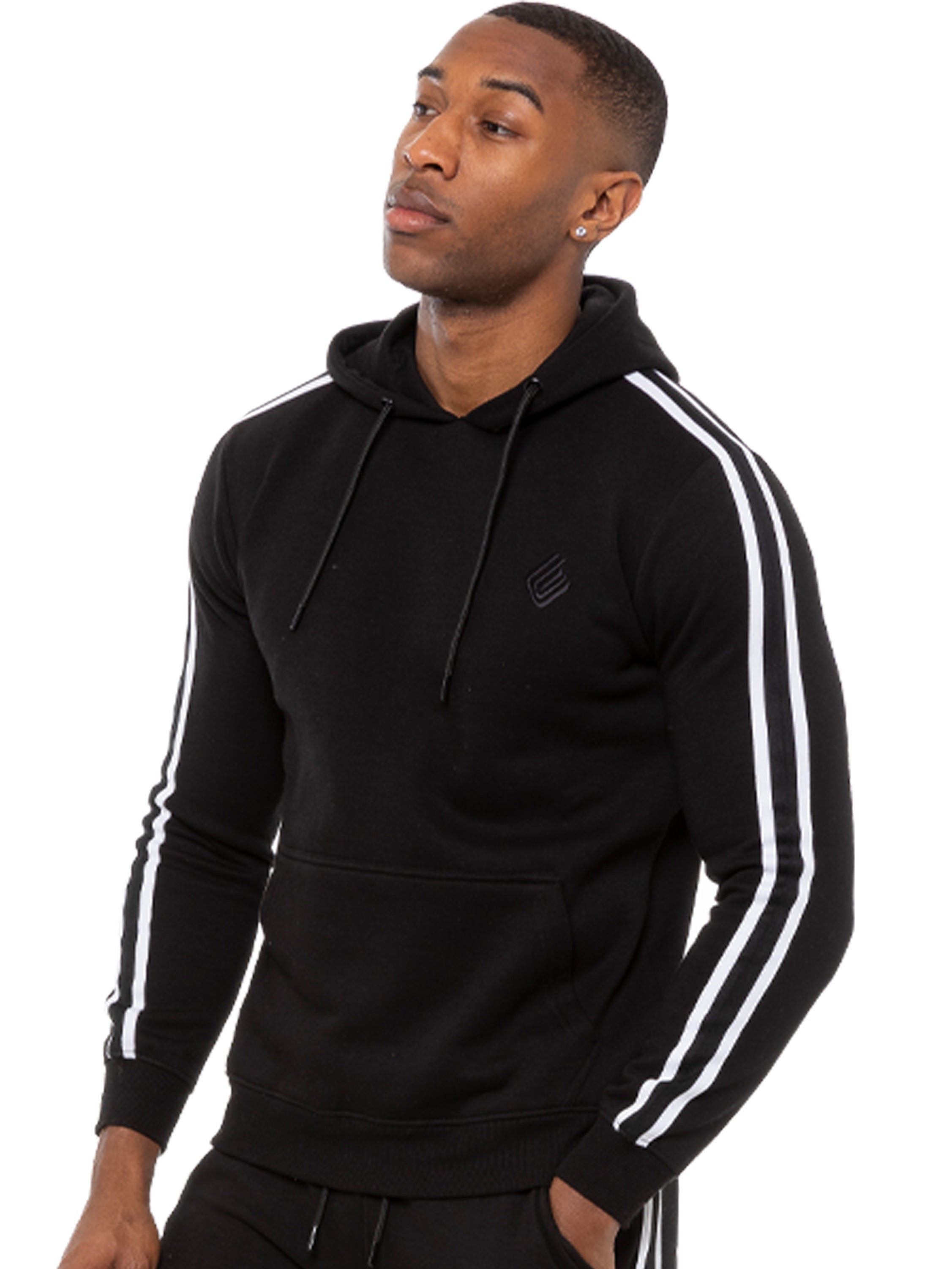 Mens Striped Fleece Pullover Hoody