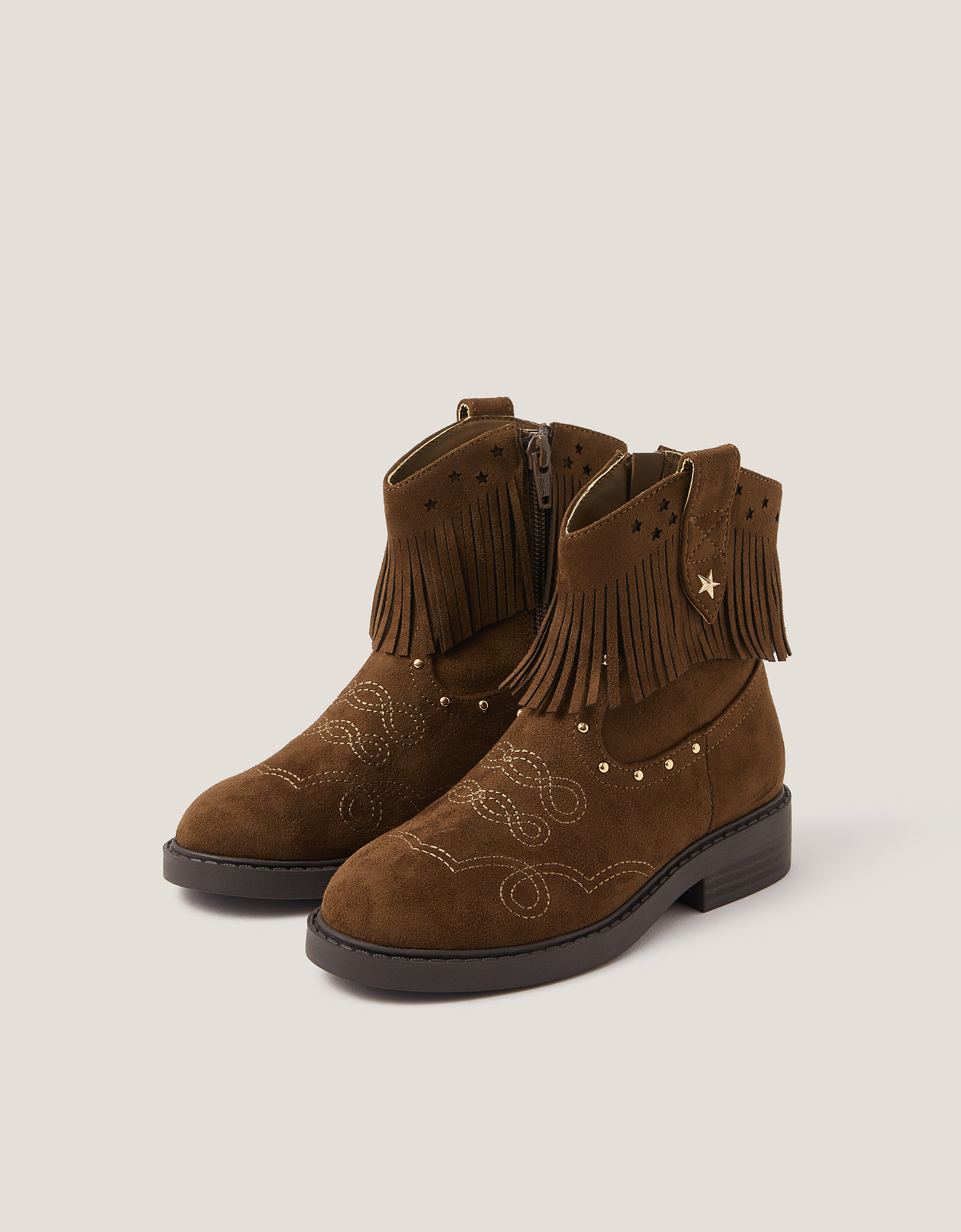 Fringe Faux Suede Cowboy Boots Tan Fringe Faux Suede Cowboy Boots Tan