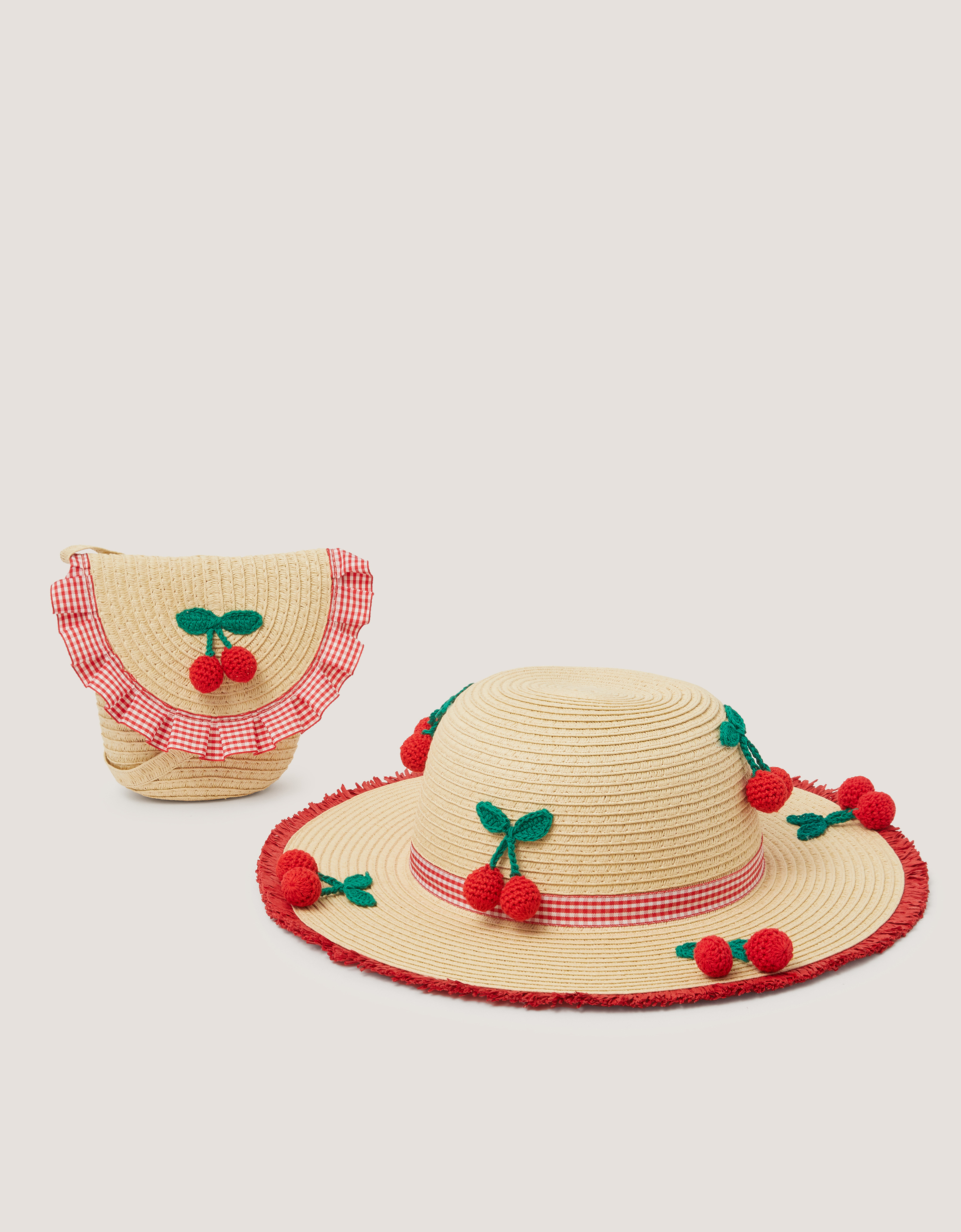 Crochet Cherry Straw Hat & Bag Set Natural Crochet Cherry Straw Hat & Bag Set Natural