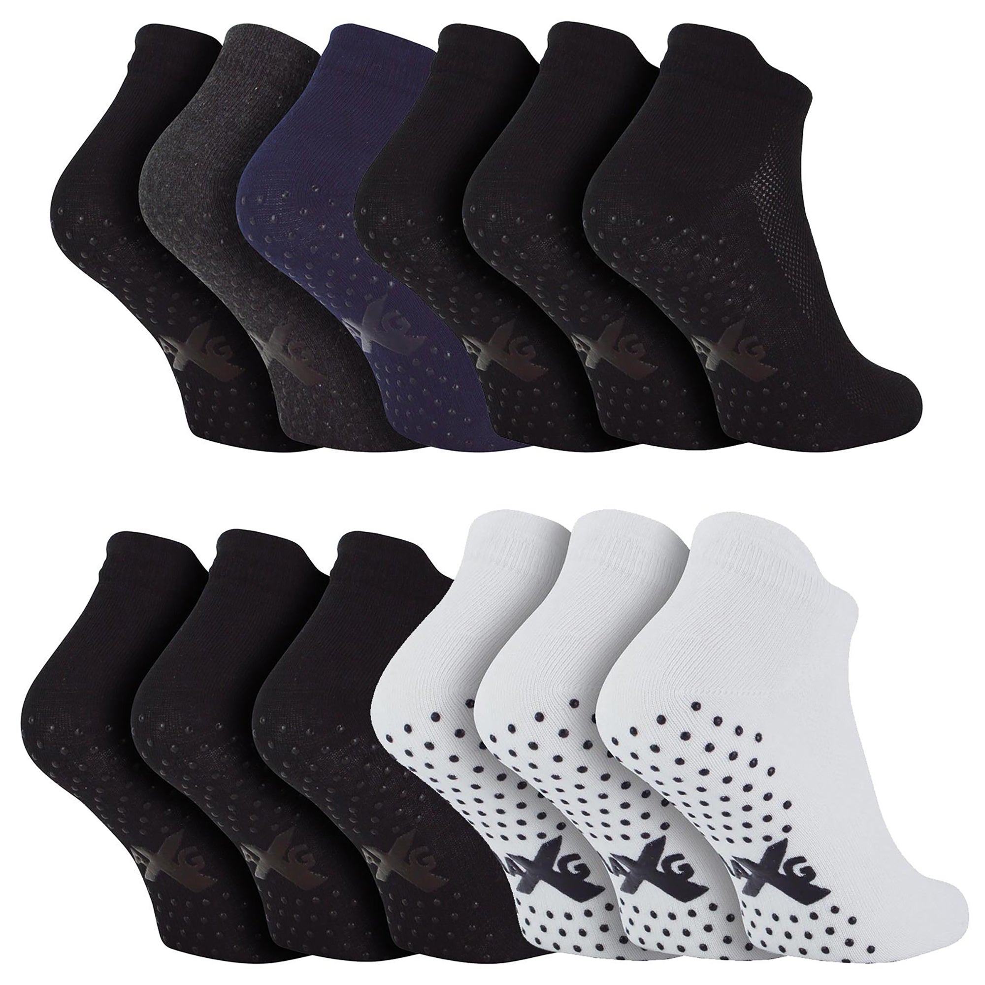 Pack Mens Trainer Socks with Grips for Yoga – – Assorted Pack Mens Trainer Socks with Grips for Yoga – – Assorted