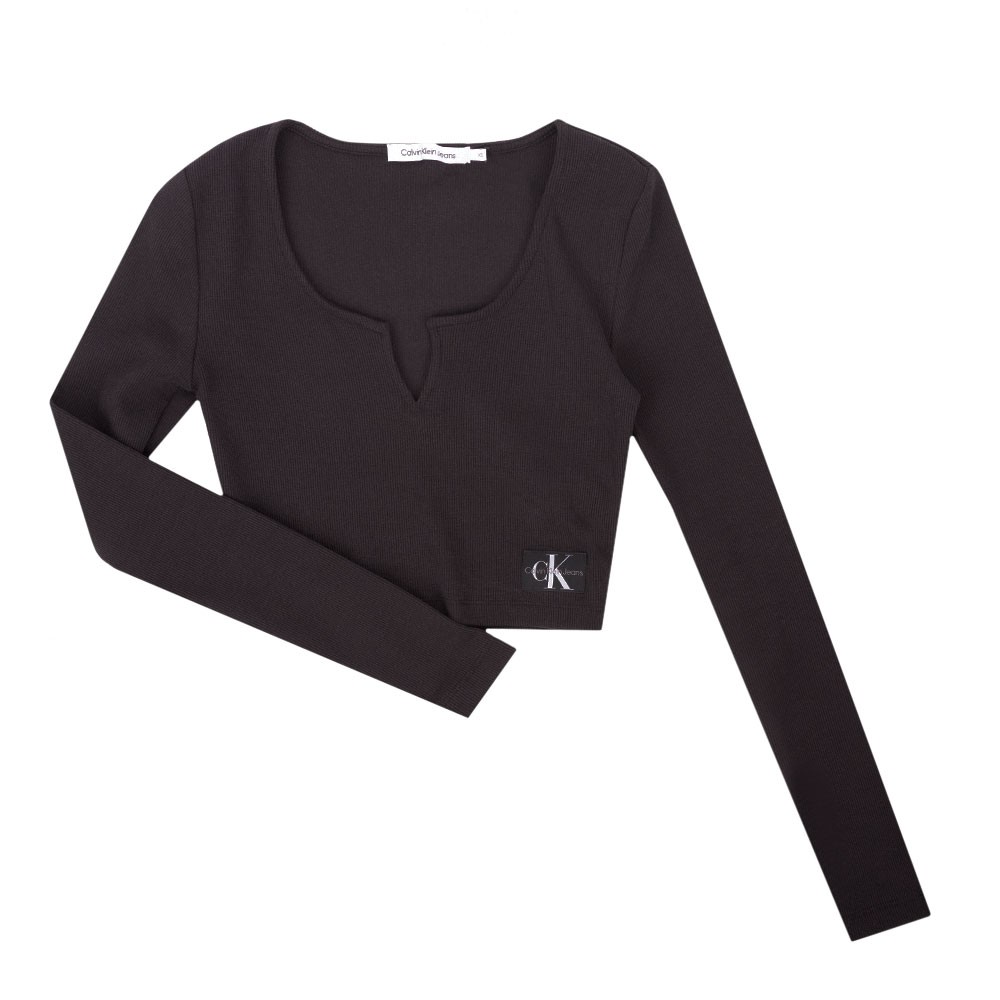 Split Collar Rib Long Sleeve Top Split Collar Rib Long Sleeve Top