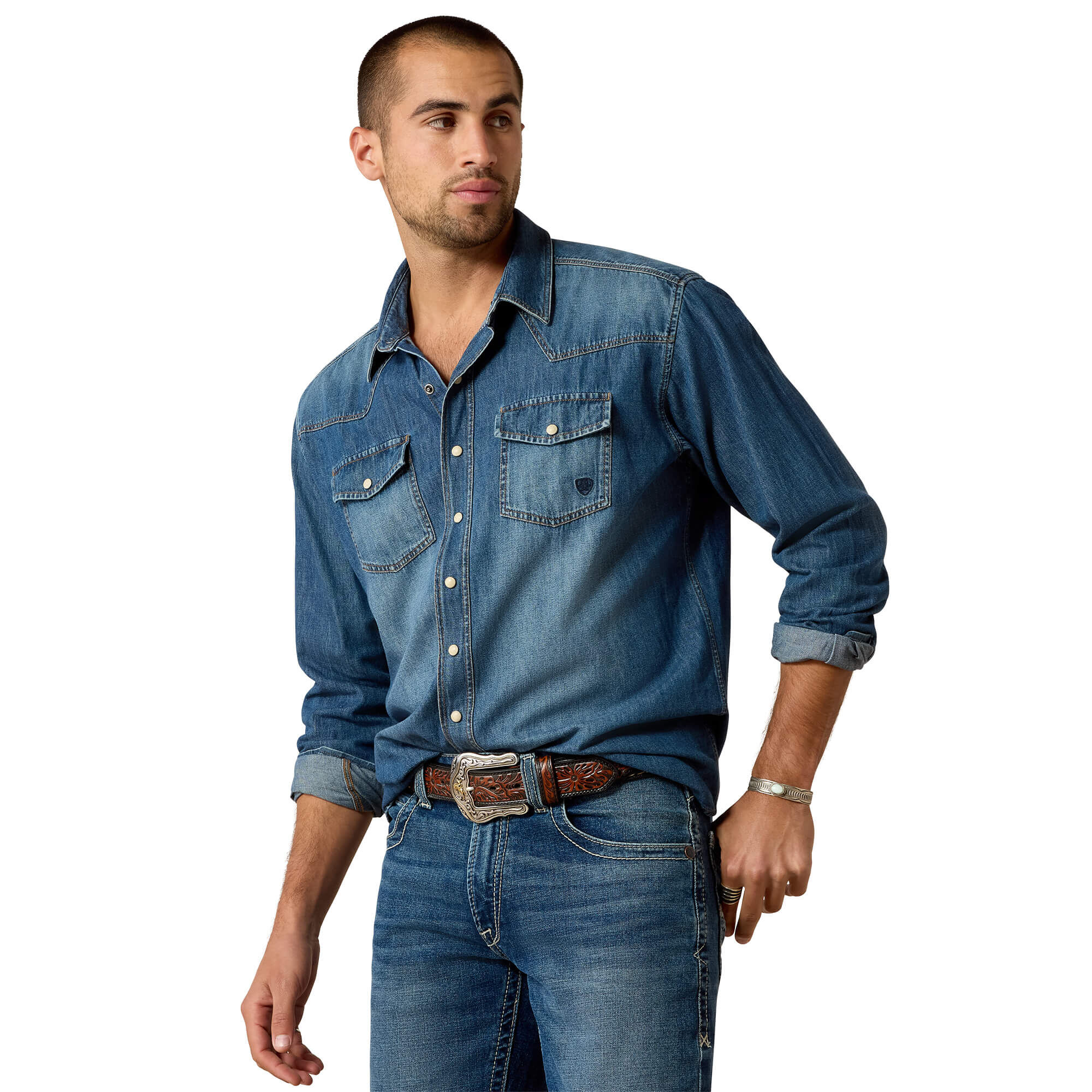 Men’s Denim Retro Fit Shirt Long Sleeve in Stone Cotton, Size X-Small, by Ariat Men’s Denim Retro Fit Shirt Long Sleeve in Stone Cotton, Size X-Small, by Ariat