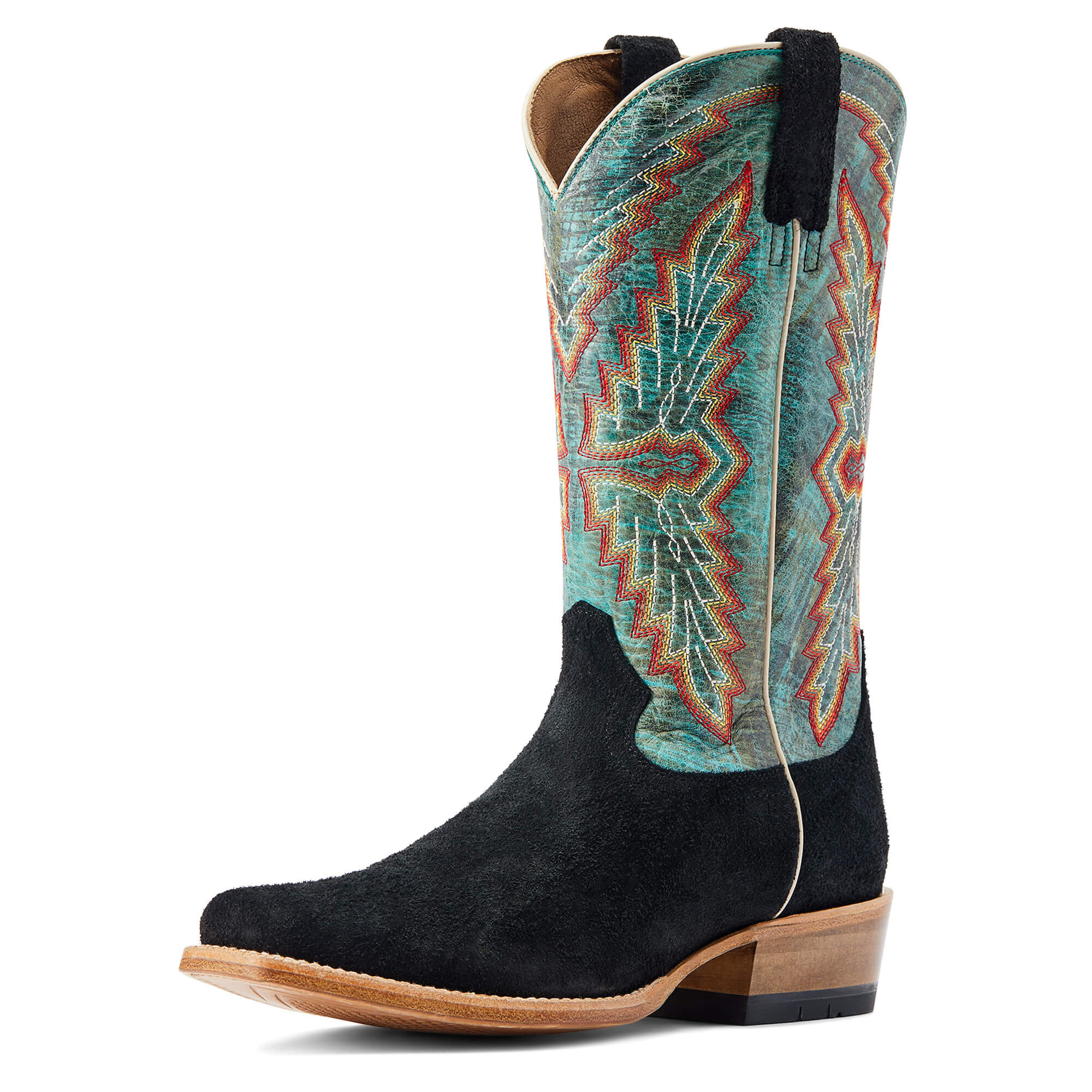 Men’s Futurity Showman Western Boots in Black Roughout Roaring Turquoise, D Medium Width, Size ., by Ariat