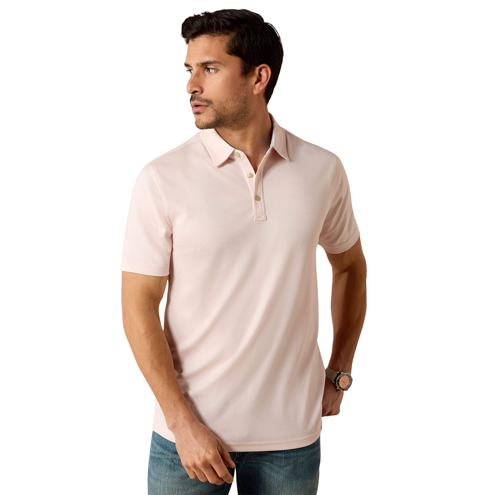 Men’s Two Shaldon Polo Shirt in Icy Pink Heather, Size Medium, by Ariat Men’s Two Shaldon Polo Shirt in Icy Pink Heather, Size Medium, by Ariat