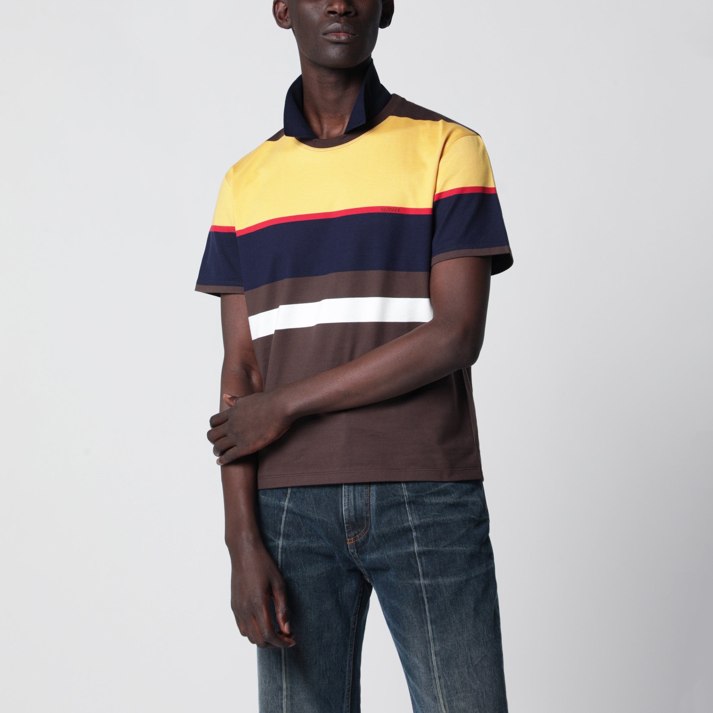 Color-block striped cotton polo shirt Color-block striped cotton polo shirt