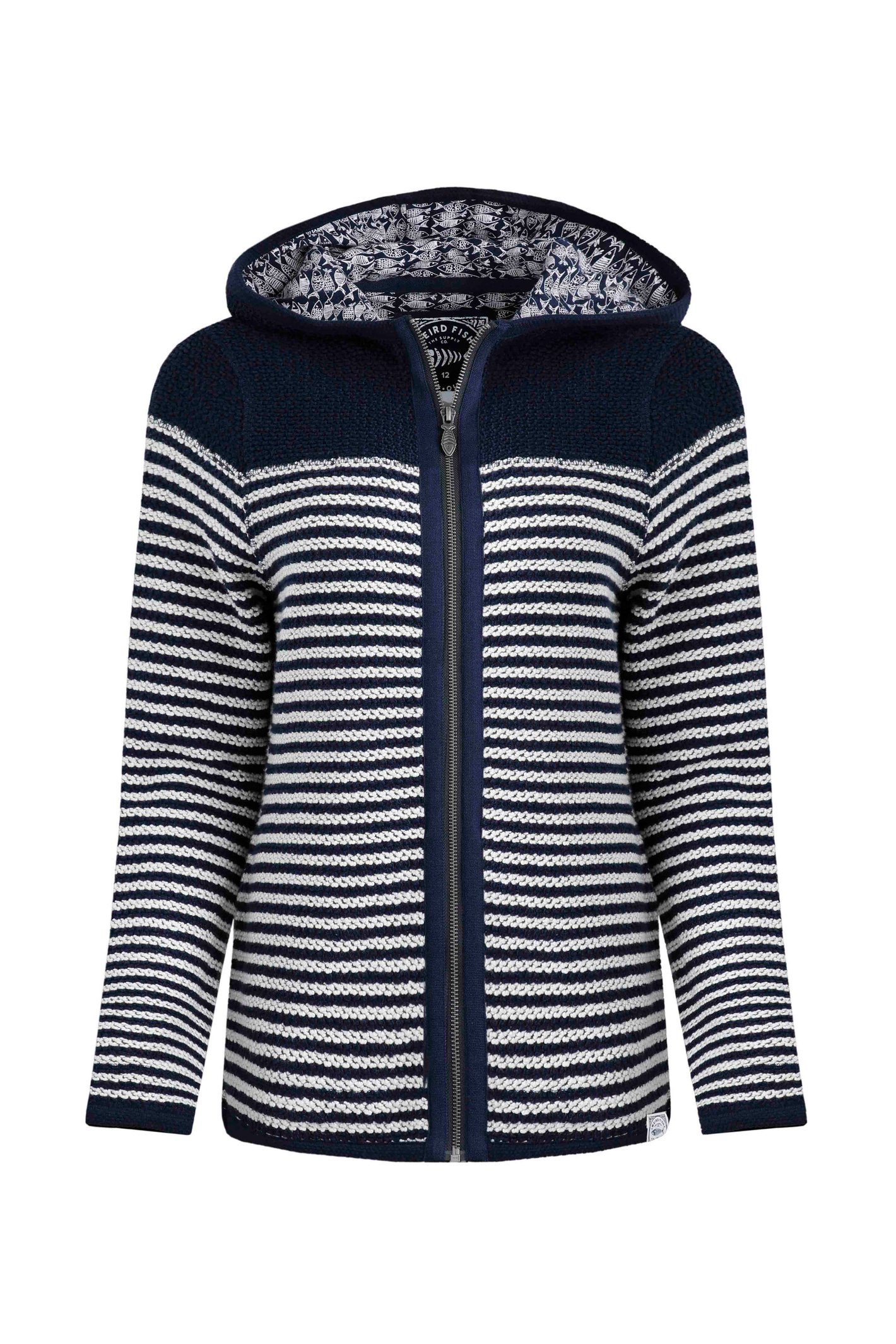 Weird Fish Bianca Full Zip Stripe Macaroni Hoodie Navy Size Weird Fish Bianca Full Zip Stripe Macaroni Hoodie Navy Size