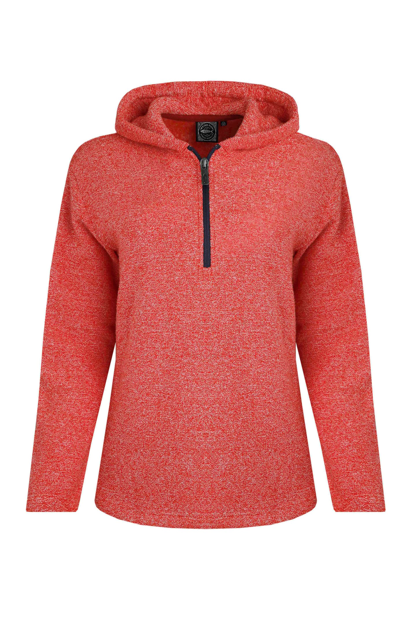Weird Fish Alisa Eco Zip Snow Marl Fleece Hoodie Tango Red Size Weird Fish Alisa Eco Zip Snow Marl Fleece Hoodie Tango Red Size