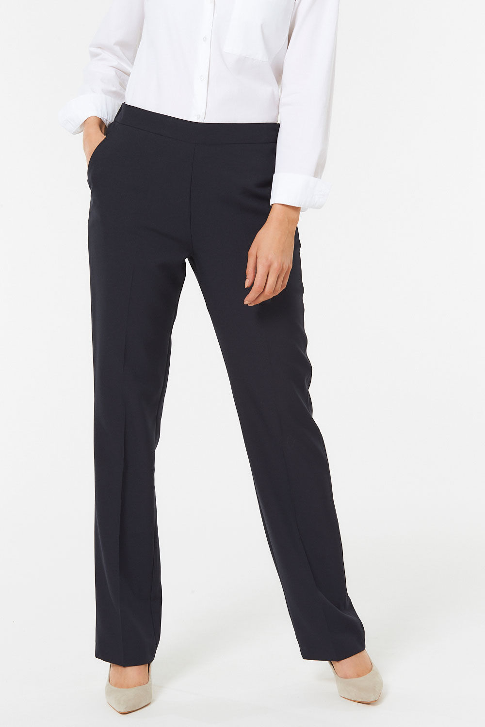Bonmarche Navy Straight Leg Pull-on Elasticated Trousers, Size: Bonmarche Navy Straight Leg Pull-on Elasticated Trousers, Size: