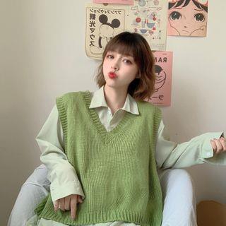 Oversized Knit Vest Plain Oversized Shirt Vest – Green Oversized Knit Vest Plain Oversized Shirt Vest – Green