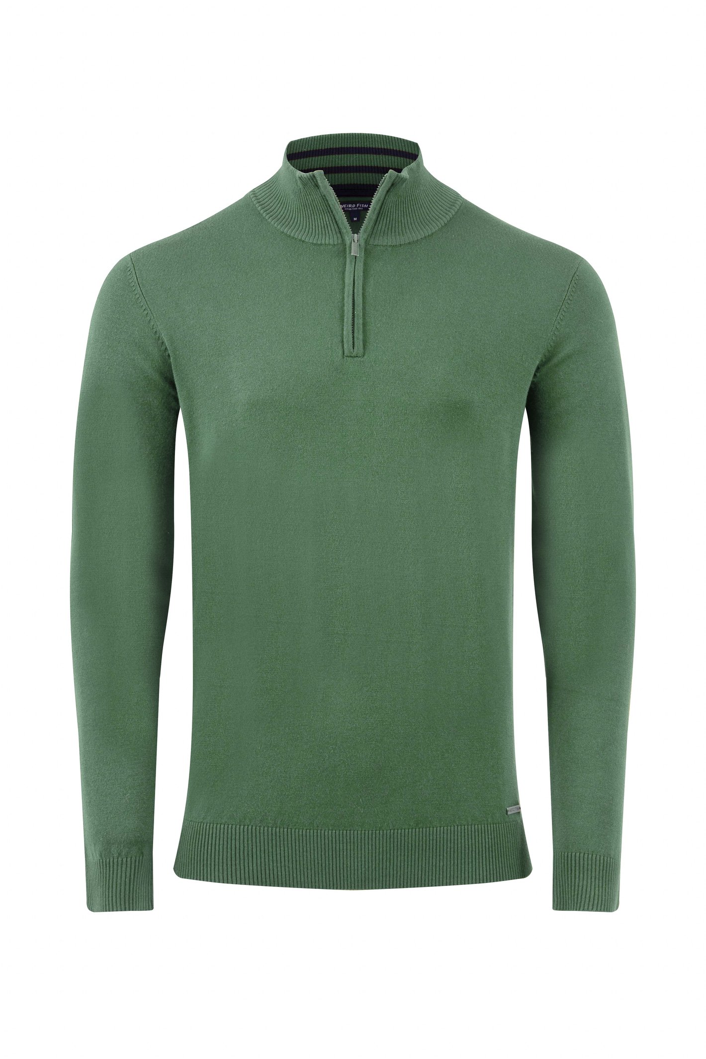 Weird Fish Frederick Zip Fine Knit Jumper Army Green Size Weird Fish Frederick Zip Fine Knit Jumper Army Green Size