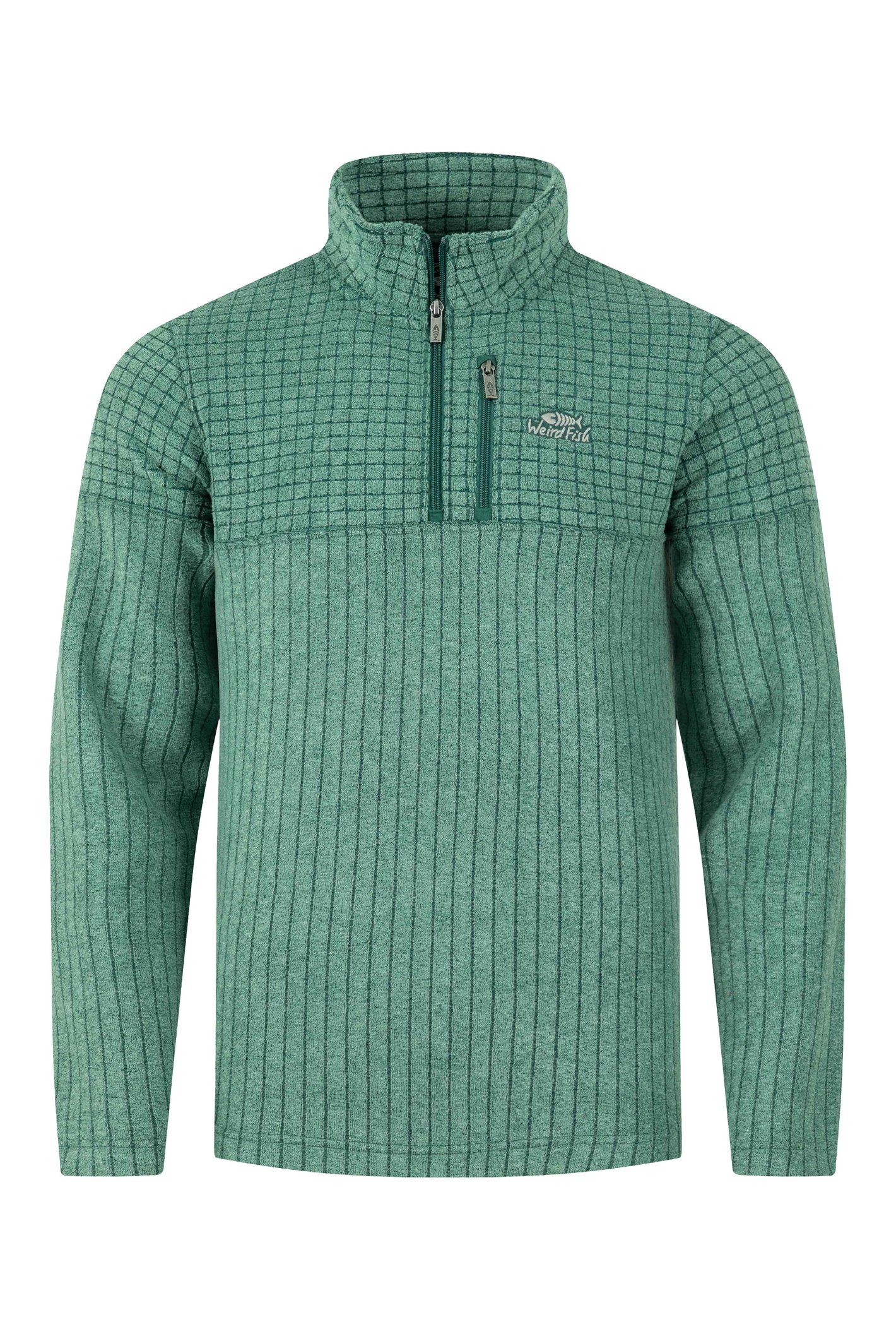 Weird Fish Longmont Zip Stripe Grid Fleece Leaf Green Size Weird Fish Longmont Zip Stripe Grid Fleece Leaf Green Size