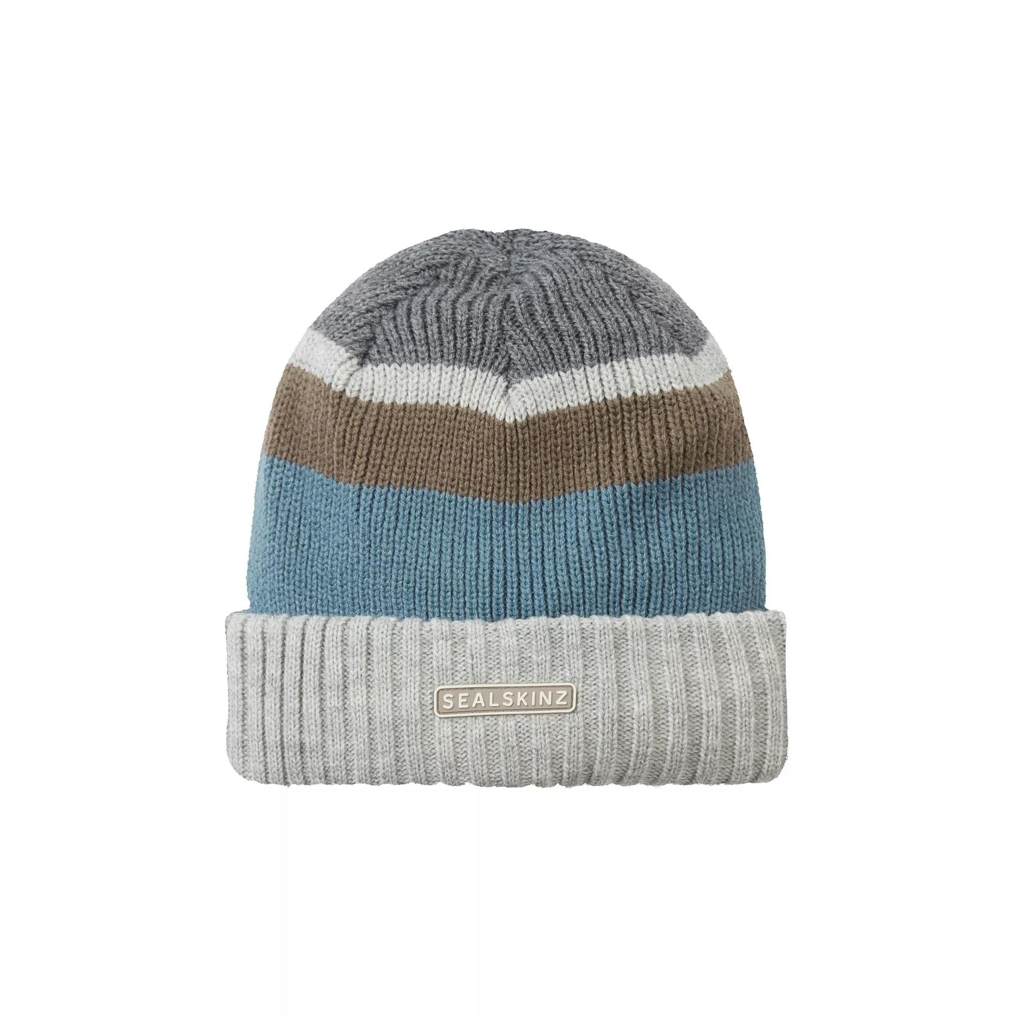 Mens & Ladies Waterproof Thermal Roll Cuff Striped Beanie Hat – L- CreamBlueBrownGrey Mens & Ladies Waterproof Thermal Roll Cuff Striped Beanie Hat – L- CreamBlueBrownGrey