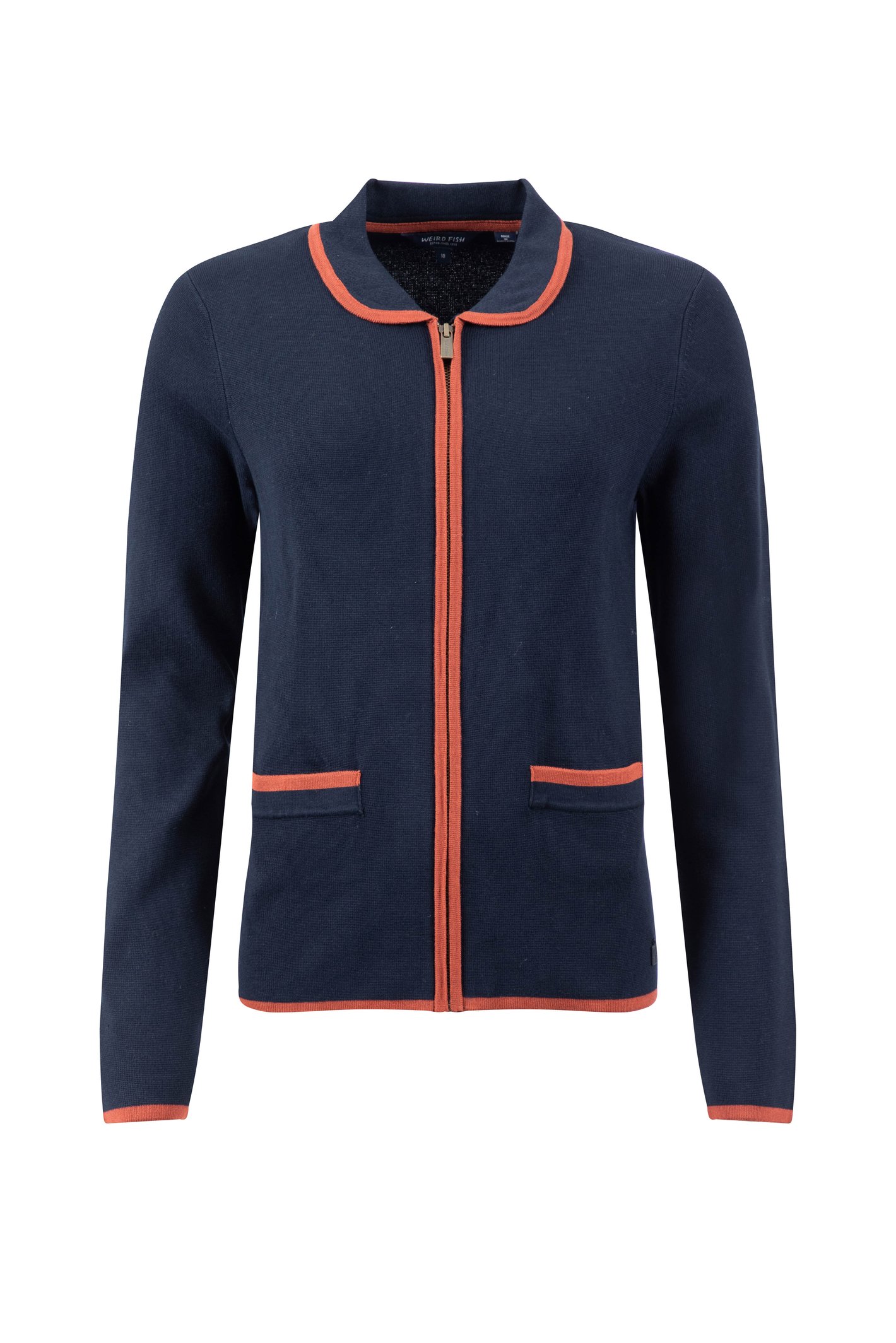 Weird Fish Jess Fine Knit Zip Through Cardigan Midnight Size Weird Fish Jess Fine Knit Zip Through Cardigan Midnight Size