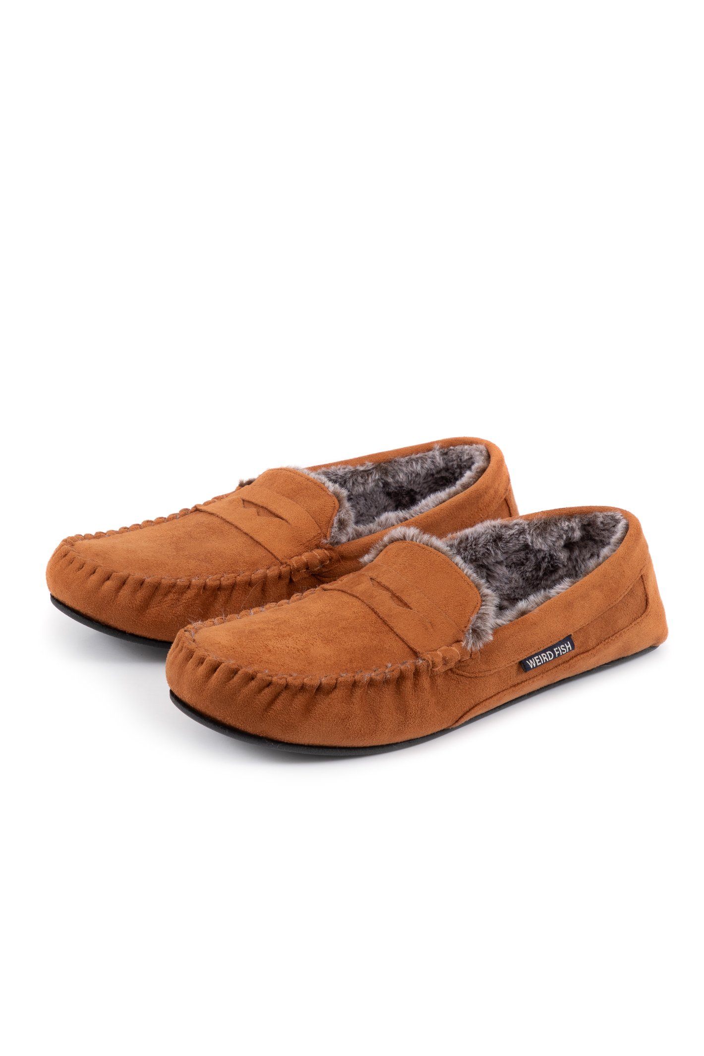 Weird Fish Hector Suede Style Moccasin Slippers Tan Size Weird Fish Hector Suede Style Moccasin Slippers Tan Size