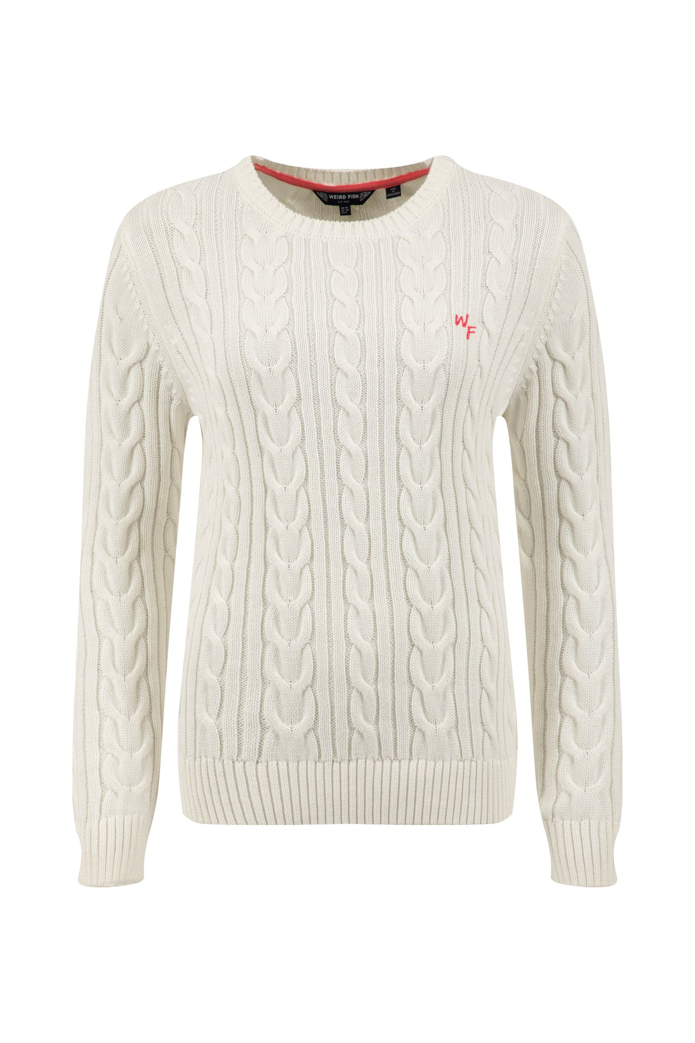 Weird Fish Amberise Crew Neck Cable Knit Jumper Light Cream Size Weird Fish Amberise Crew Neck Cable Knit Jumper Light Cream Size
