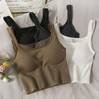 Square-Neck Plain Slim-Fit Cropped Tank Top Black Square-Neck Plain Slim-Fit Cropped Tank Top Black