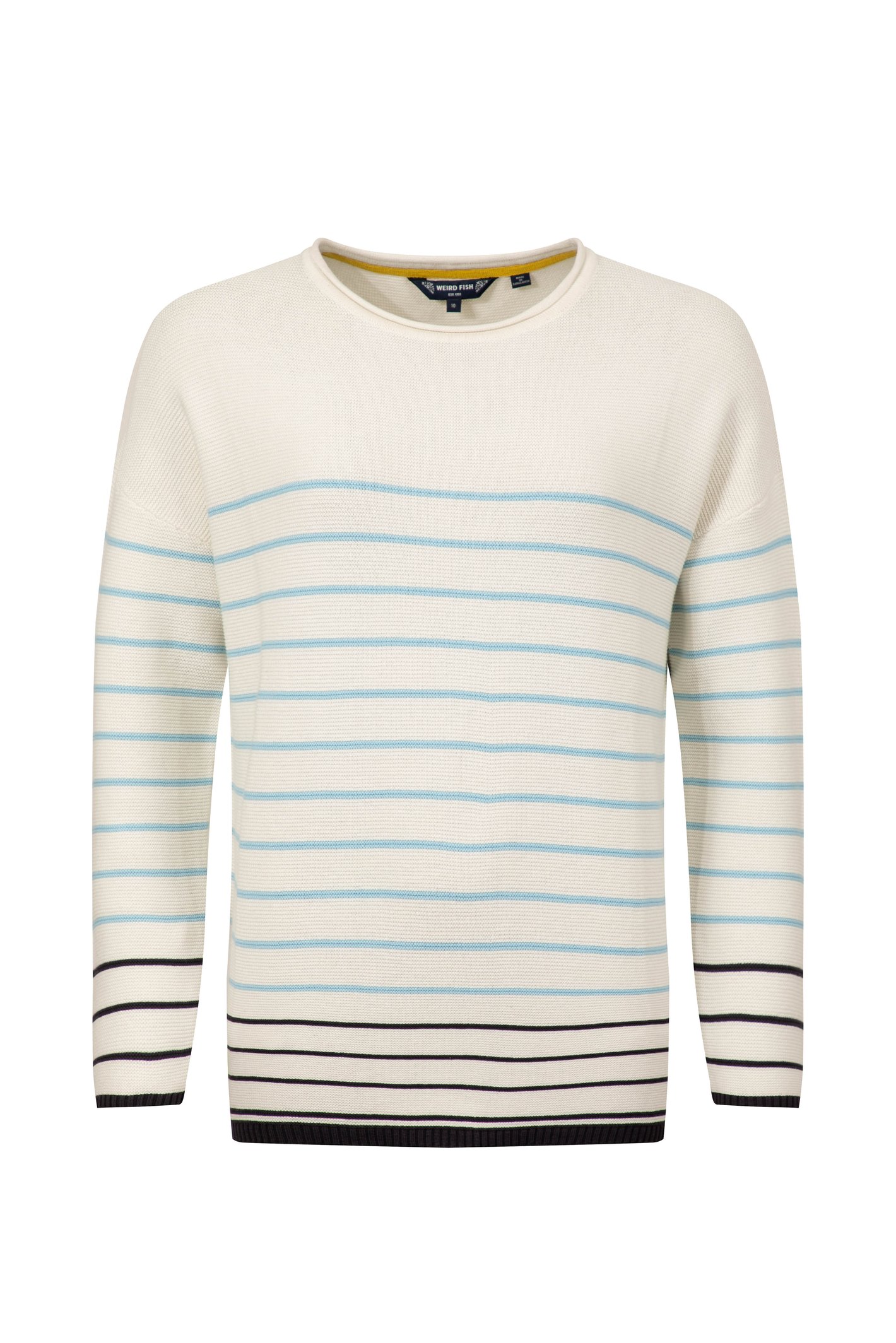 Weird Fish Sutton Striped Knitted Crew Jumper Light Cream Size Weird Fish Sutton Striped Knitted Crew Jumper Light Cream Size