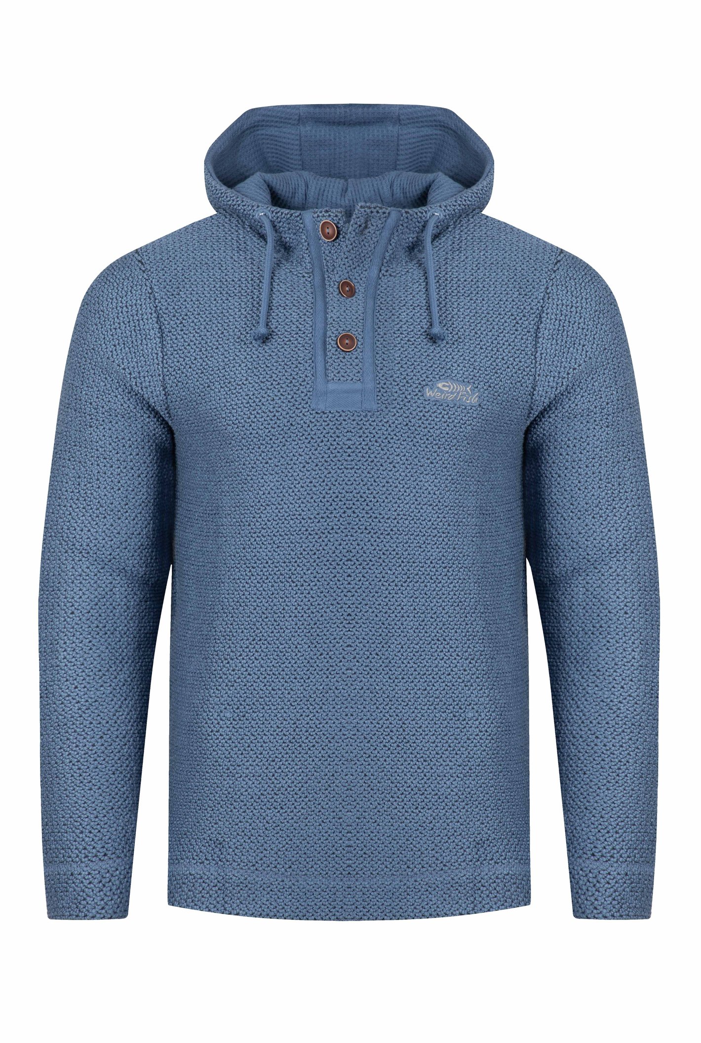 Weird Fish Bakersfield Button Neck Macaroni Hoodie Mid Blue Size Weird Fish Bakersfield Button Neck Macaroni Hoodie Mid Blue Size
