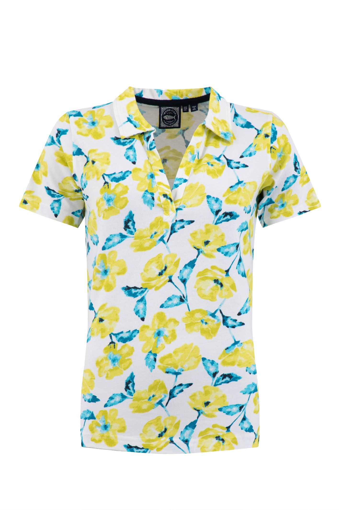 Weird Fish Rhenena Printed Jersey Polo Shirt Sunshine Yellow Size