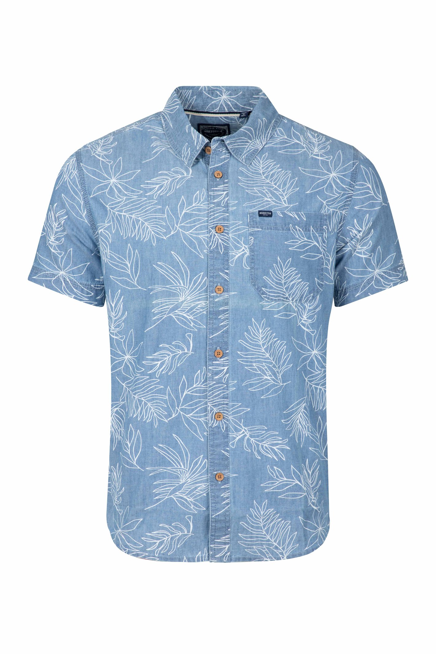 Weird Fish Russell Printed Chambray Short Sleeve Shirt Denim Size
