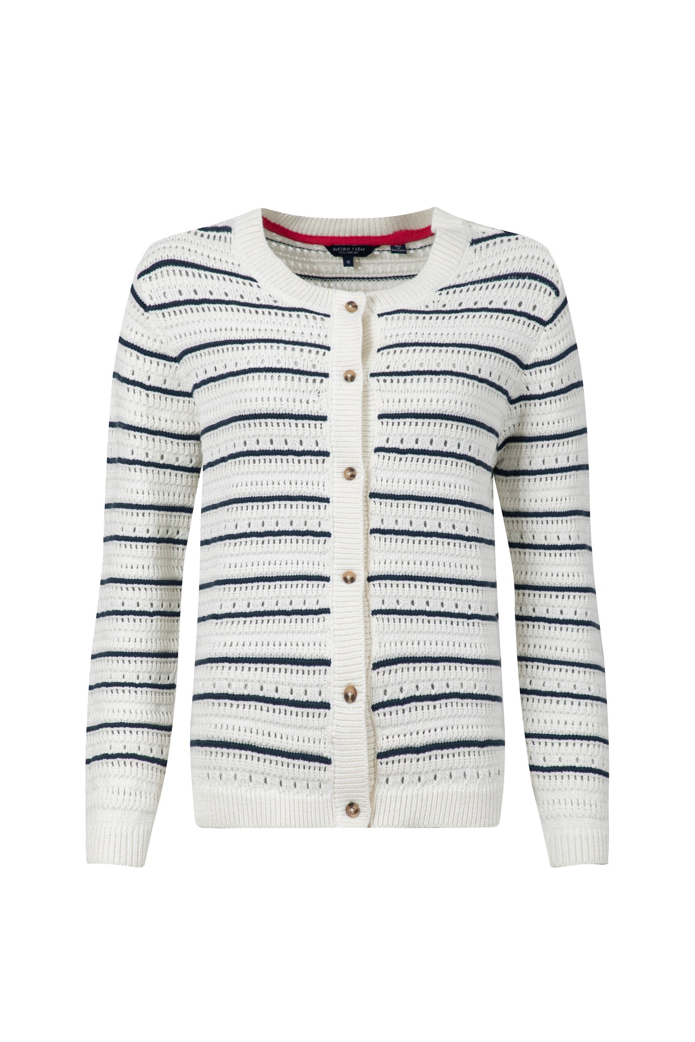 Weird Fish Romilly Pointelle Striped Cardigan Light Cream Size