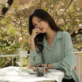 Open-Placket Bishop-Sleeve Shirt Pink Open-Placket Bishop-Sleeve Shirt Pink