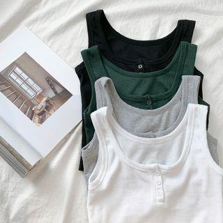 Cropped Henley Tank Top Green Cropped Henley Tank Top Green