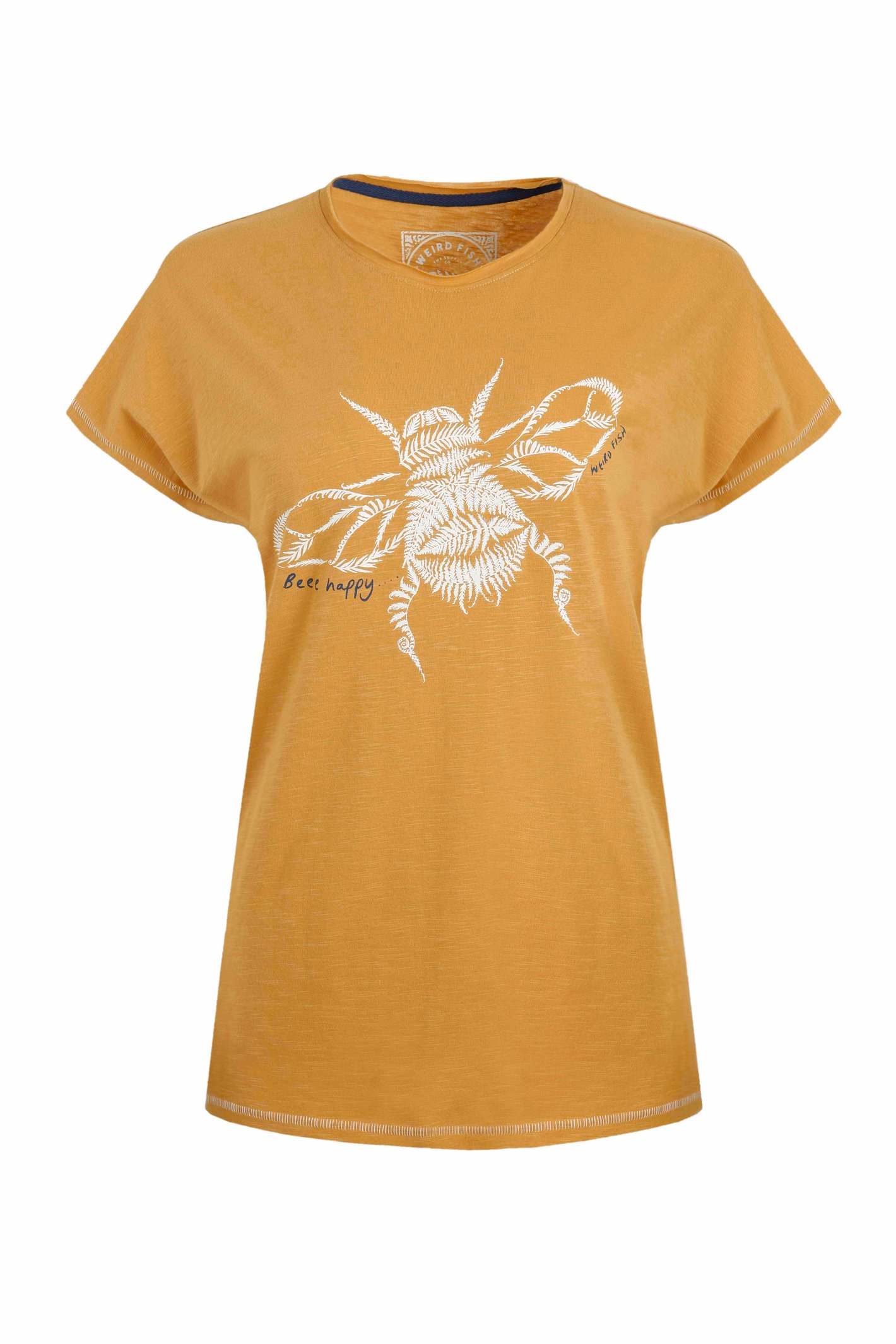 Weird Fish Bee Happy Front Print Graphic Shirt Deep Amber Size Weird Fish Bee Happy Front Print Graphic Shirt Deep Amber Size