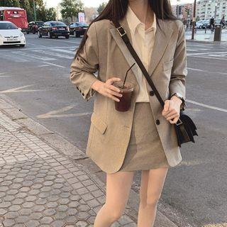 Plain Single-Breasted Blazer High Waist Mini Pencil Skirt Skirt – Khaki Plain Single-Breasted Blazer High Waist Mini Pencil Skirt Skirt – Khaki