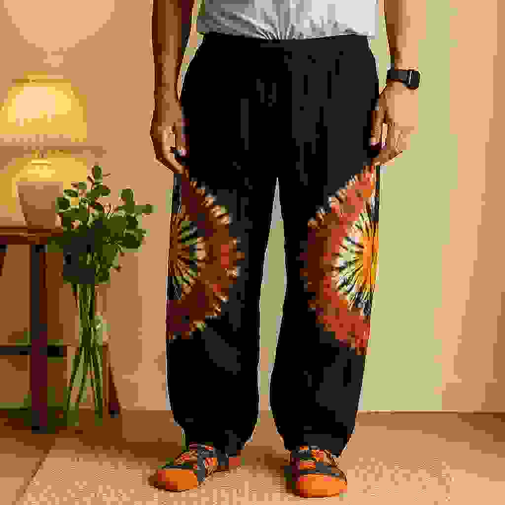 Japanese-Inspired Unisex Tie-Dye Lounge Pants Black Orange Japanese-Inspired Unisex Tie-Dye Lounge Pants Black Orange