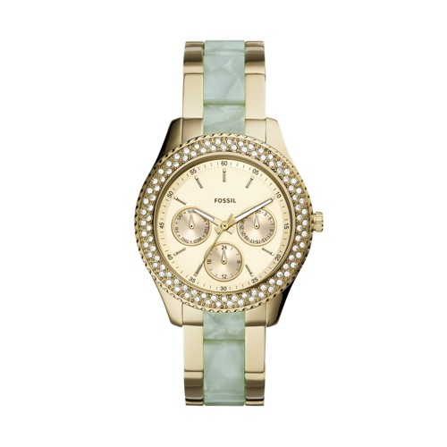 Stella Multifunction Two-Tone Watch, Mint Acetate & Gold Stainless Steel Stella Multifunction Two-Tone Watch, Mint Acetate & Gold Stainless Steel