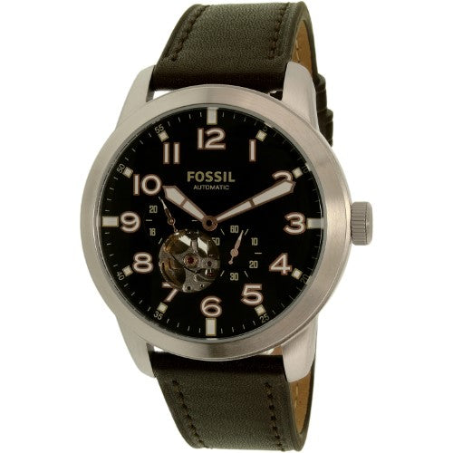 Fossil Pilot ME Men’s Silver Automatic Watch Brown Leather Strap Fossil Pilot ME Men’s Silver Automatic Watch Brown Leather Strap