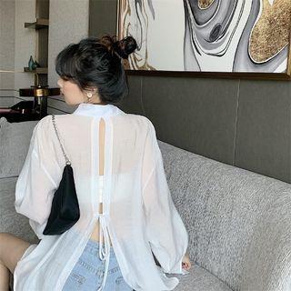 Long-Sleeve Tie-Back Shirt White Long-Sleeve Tie-Back Shirt White