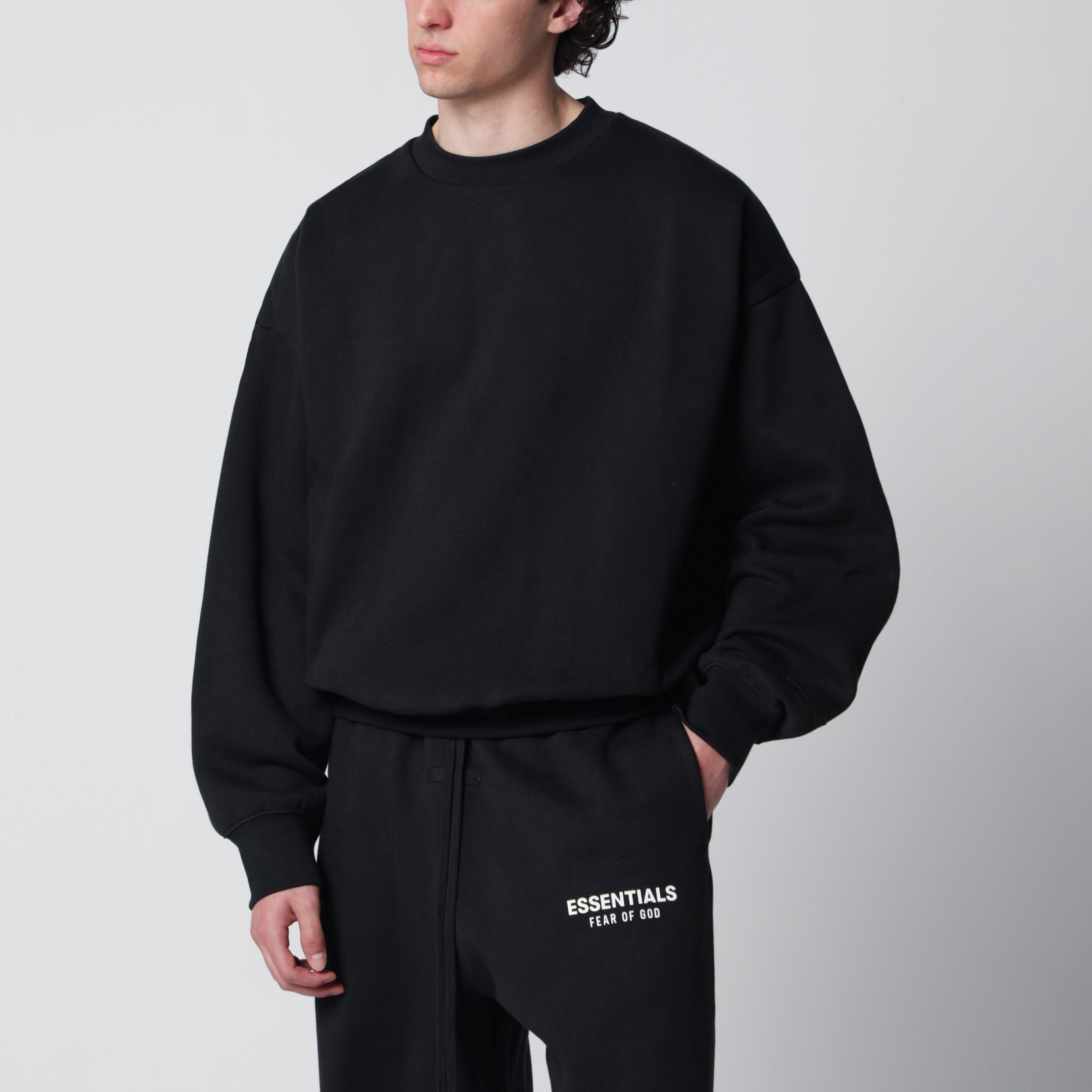 Black cotton fleece crewneck sweatshirt Black cotton fleece crewneck sweatshirt