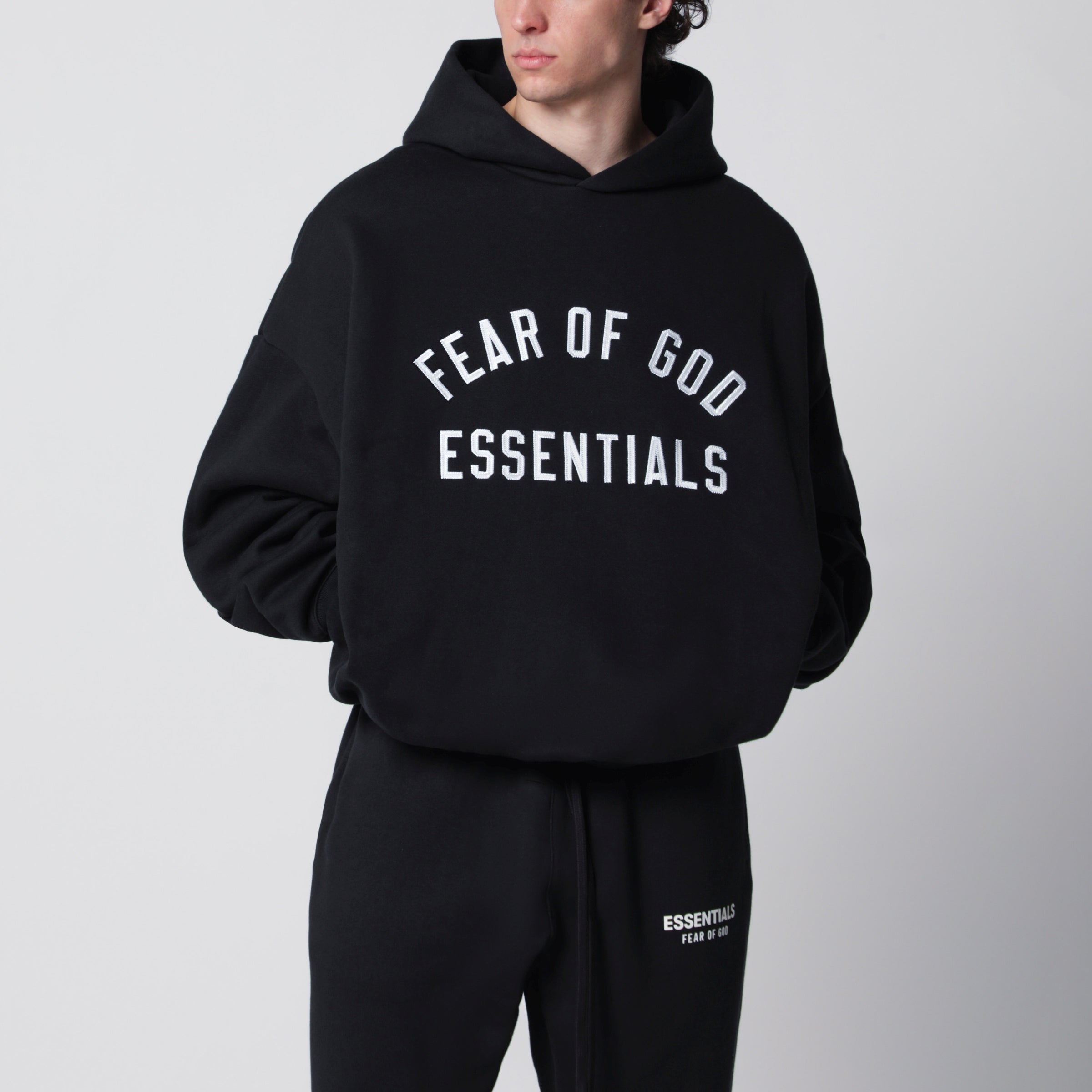 Black cotton fleece hoodie with logo embroidery Black cotton fleece hoodie with logo embroidery