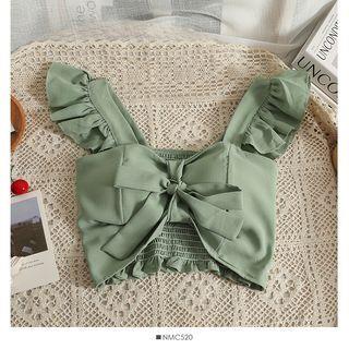 Ruffled Shirred-Back Tank Top Green Ruffled Shirred-Back Tank Top Green