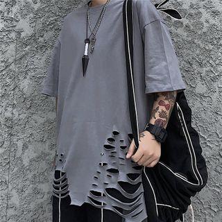Short-Sleeve Distressed Shirt Black Short-Sleeve Distressed Shirt Black