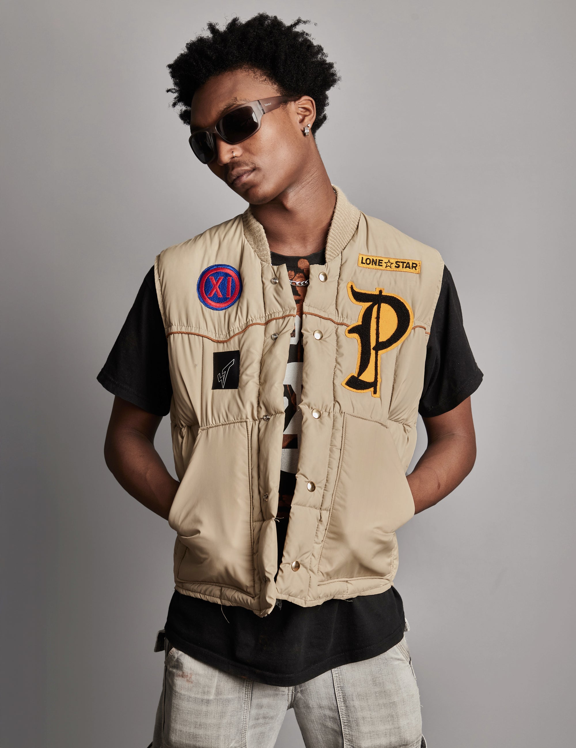 Patched Khaki Puffer Gilet Patched Khaki Puffer Gilet