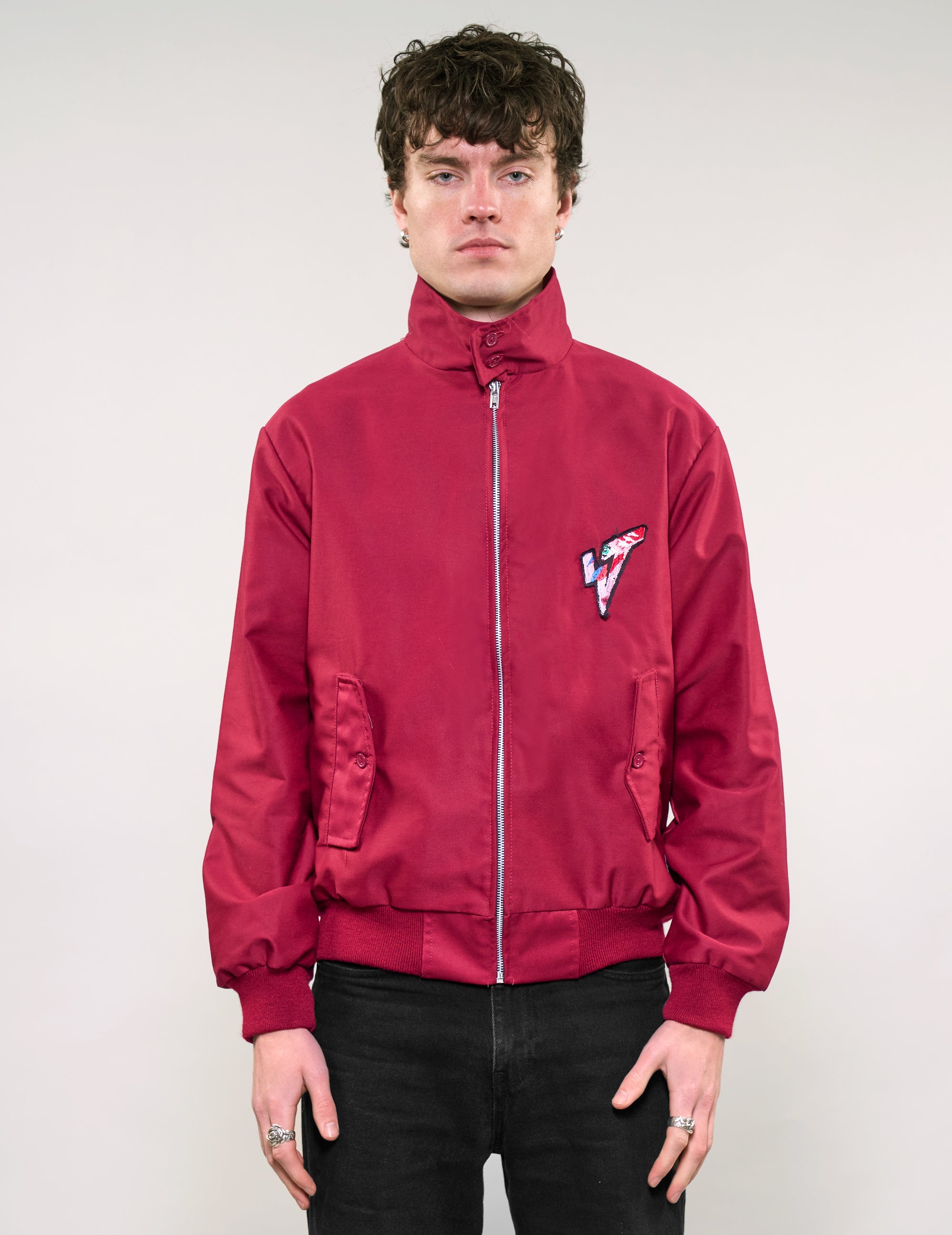 Classic Harrington Jacket in Burgundy – X With Logo Classic Harrington Jacket in Burgundy – X With Logo