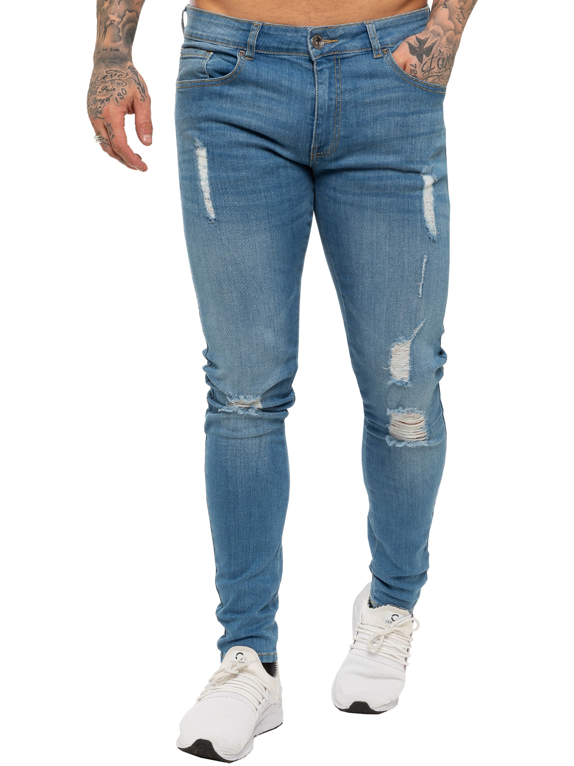 Mens Super Skinny Stretch Ripped Jeans