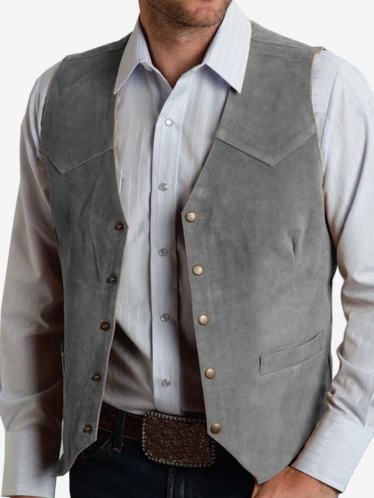 Men’s Suit Vest Metal Buckle Suede Vest Business Slim Fit Vest