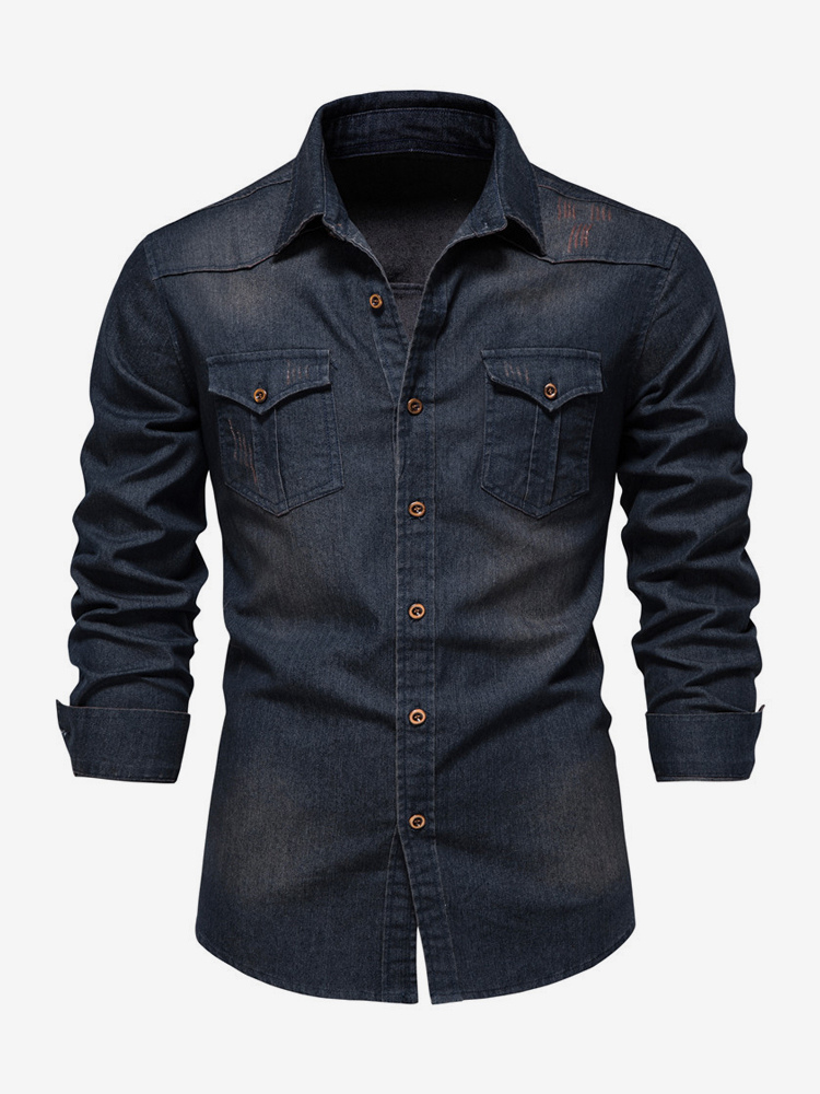 Men’s Denim Shirt Casual Solid Color Long-Sleeved Slim Fit Shirt Men’s Denim Shirt Casual Solid Color Long-Sleeved Slim Fit Shirt