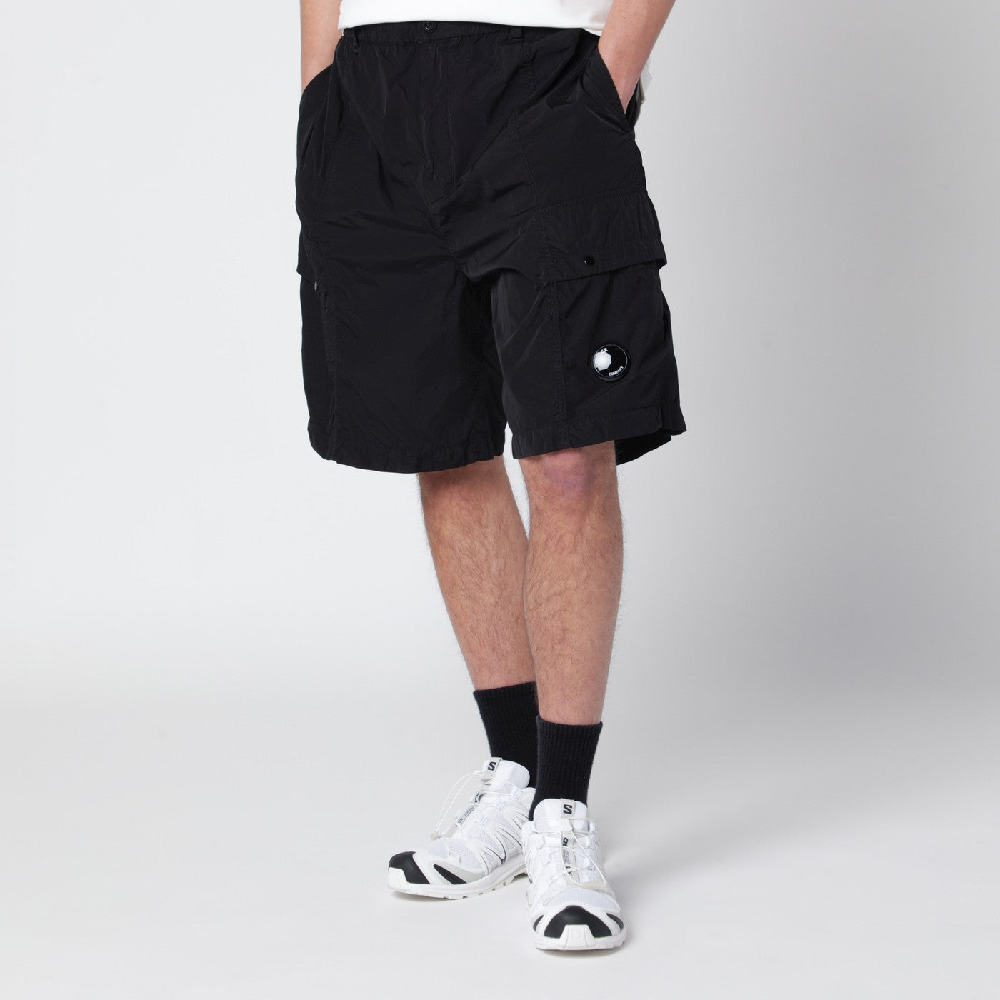 Black technical fabric cargo shorts Black technical fabric cargo shorts