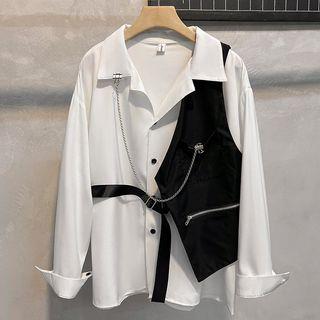 Long Sleeve Chain Detail Inset Vest Shirt White Long Sleeve Chain Detail Inset Vest Shirt White