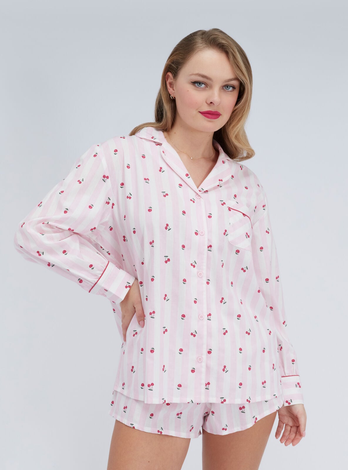 Boux Avenue Cherry stripe cotton short pyjamas – Pink Mix Boux Avenue Cherry stripe cotton short pyjamas – Pink Mix