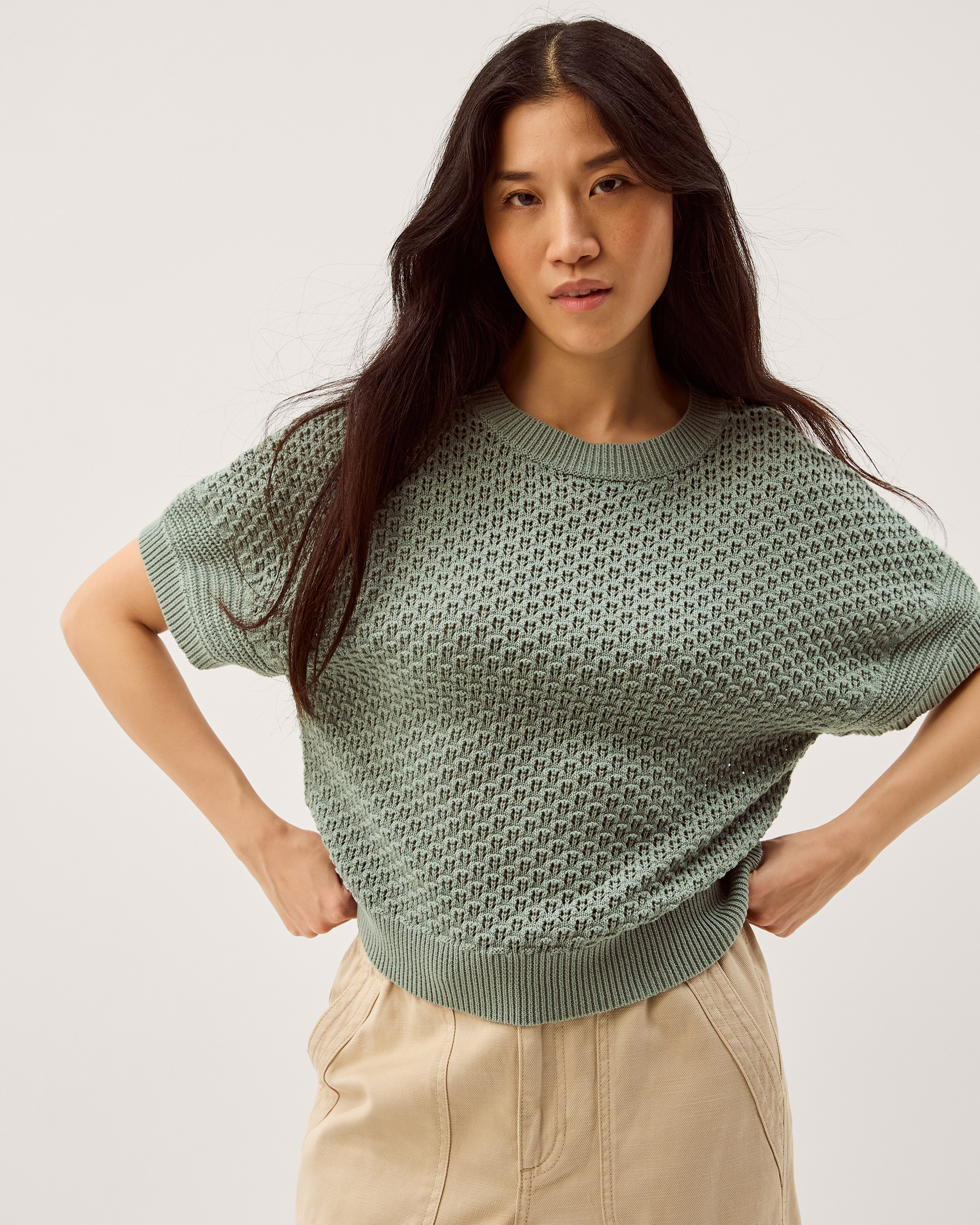 Siara Short Sleeve Knit Jumper Green Siara Short Sleeve Knit Jumper Green