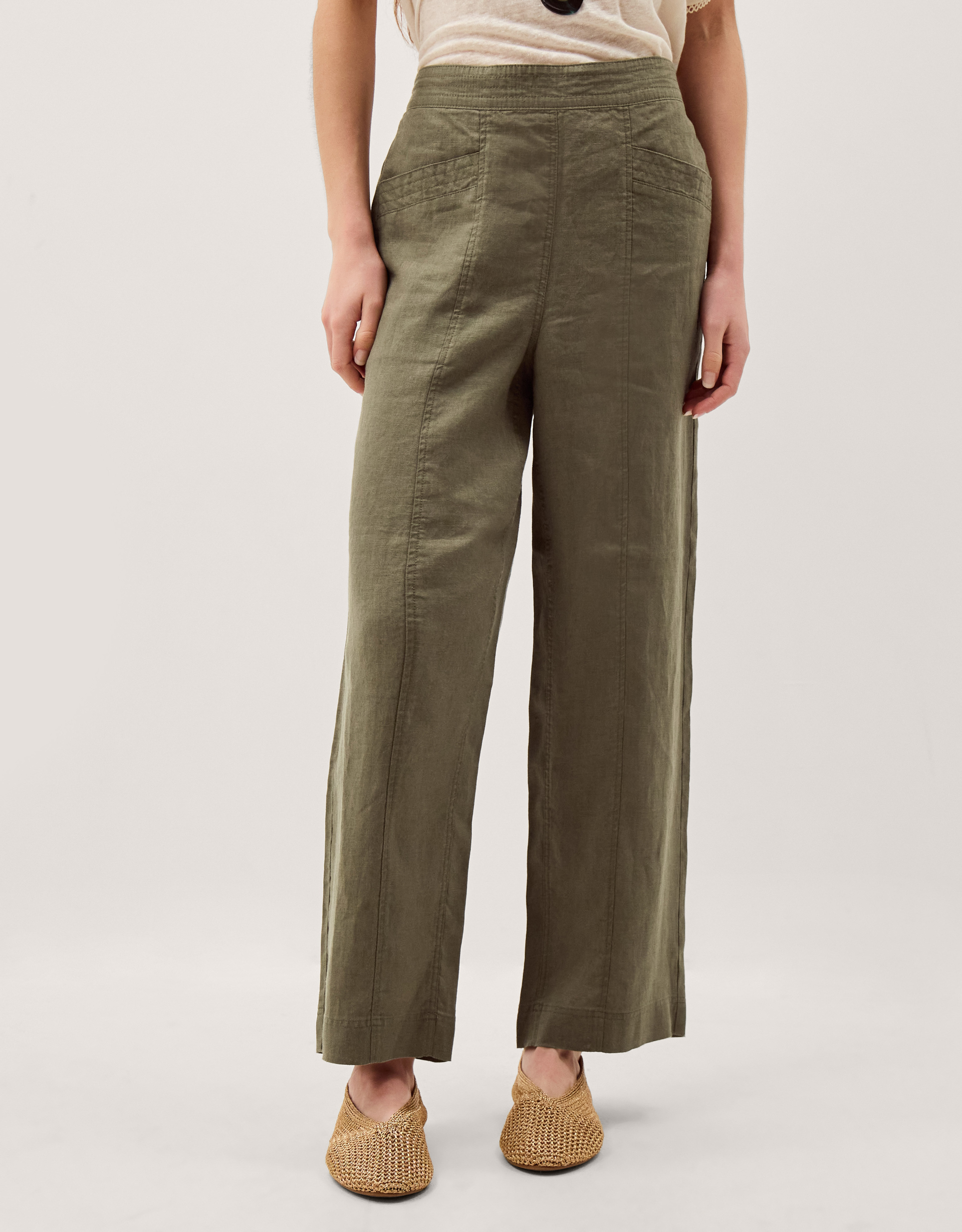Lucy Short Straight Leg Linen Trousers Green Lucy Short Straight Leg Linen Trousers Green